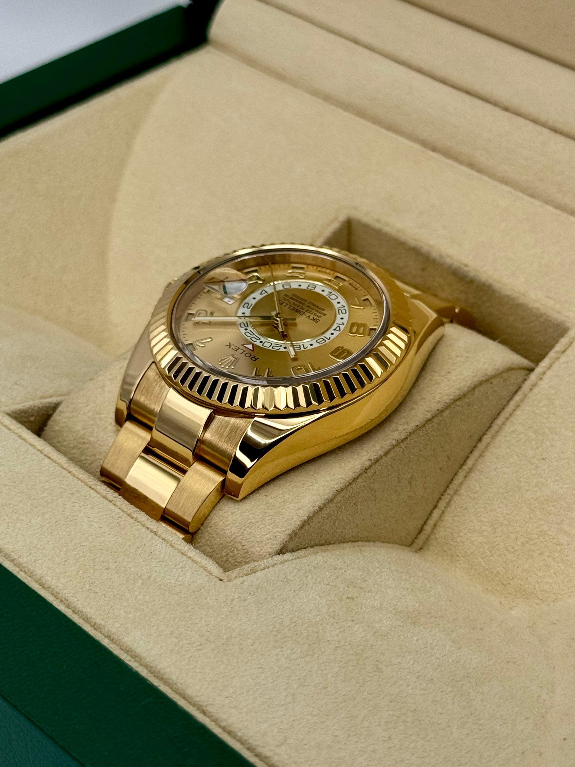 2019 Rolex Sky-Dweller 42mm 326938 Yellow Gold Oyster Champagne Dial - MyWatchLLC