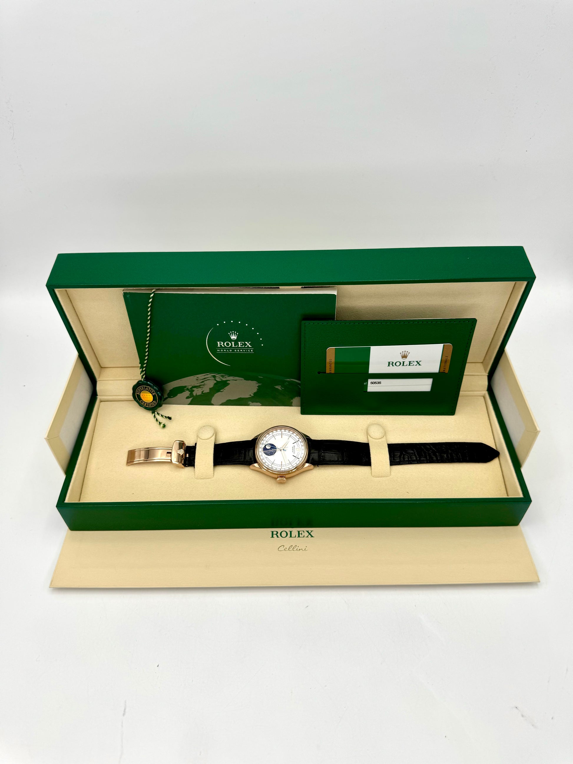 2018 Rolex Cellini Moonphase 39mm 50535 Rose Gold White Dial - MyWatchLLC