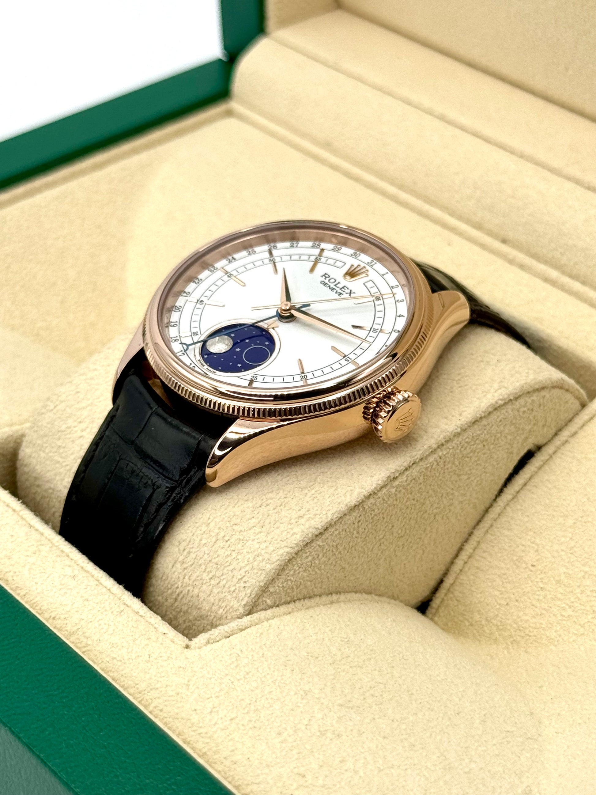 2018 Rolex Cellini Moonphase 39mm 50535 Rose Gold White Dial - MyWatchLLC