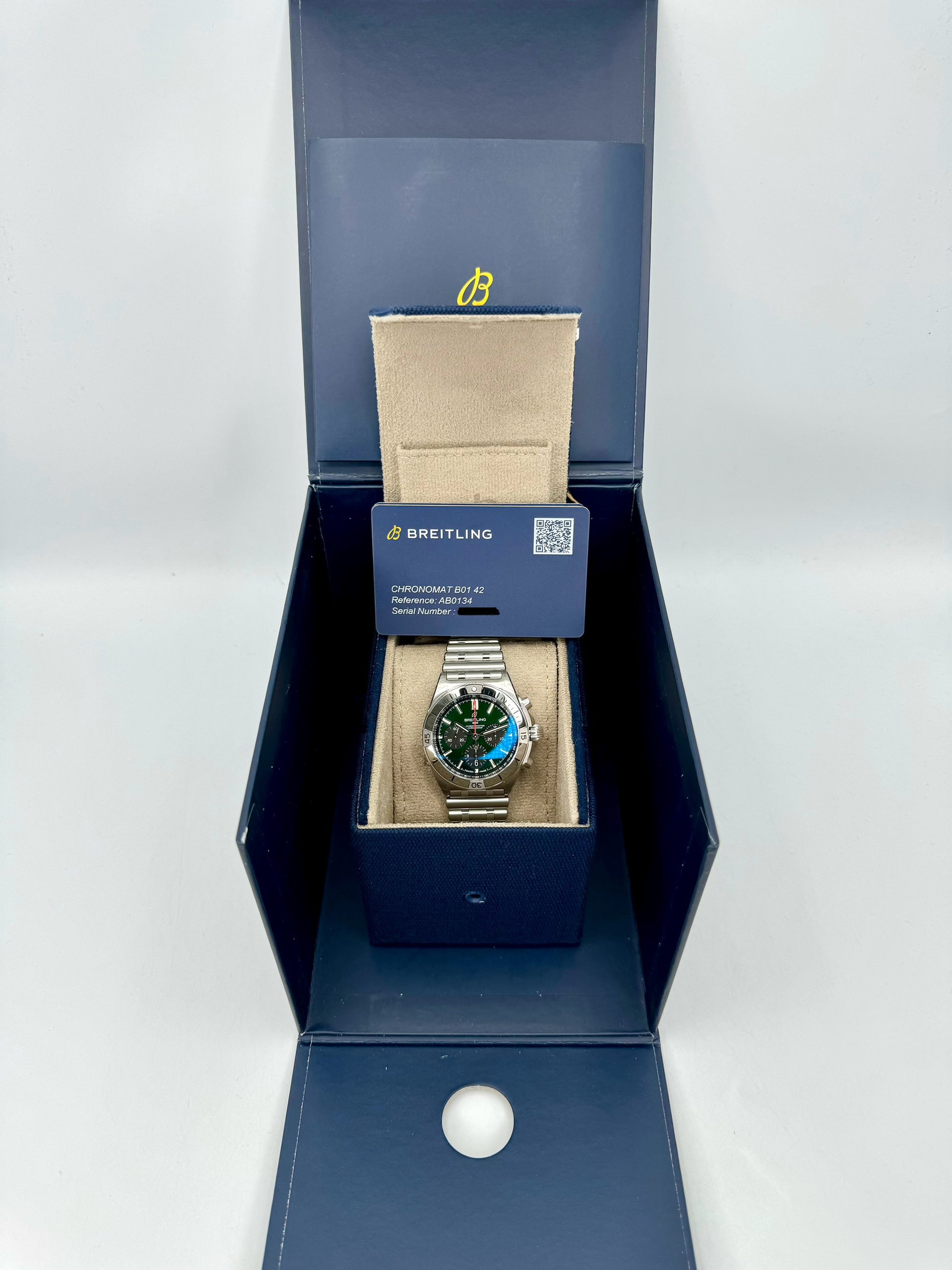 NEW 2023 Breitling Chronomat B01 42 AB0134 Stainless Steel Green Dial - MyWatchLLC
