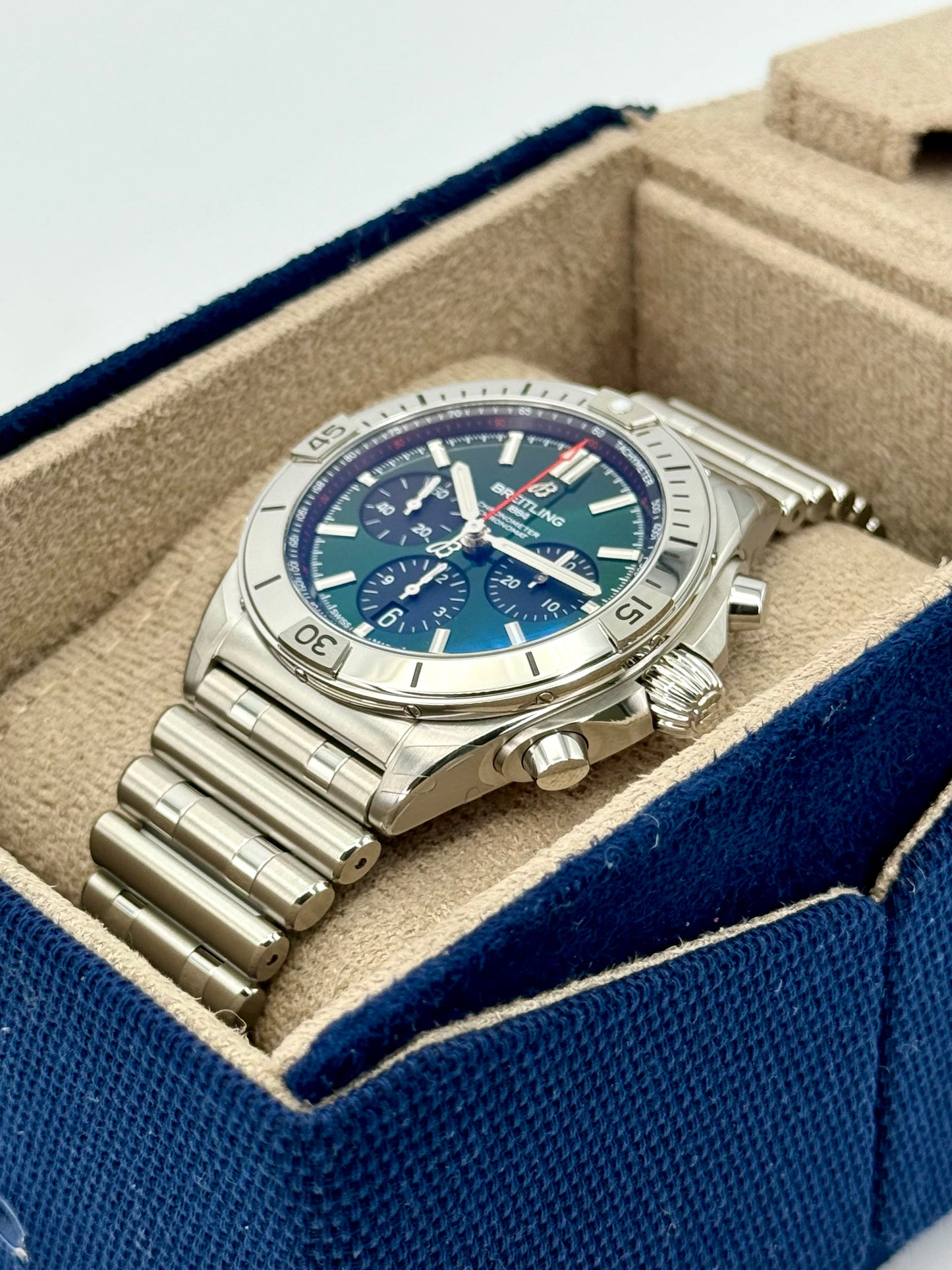 NEW 2023 Breitling Chronomat B01 42 AB0134 Stainless Steel Green Dial - MyWatchLLC