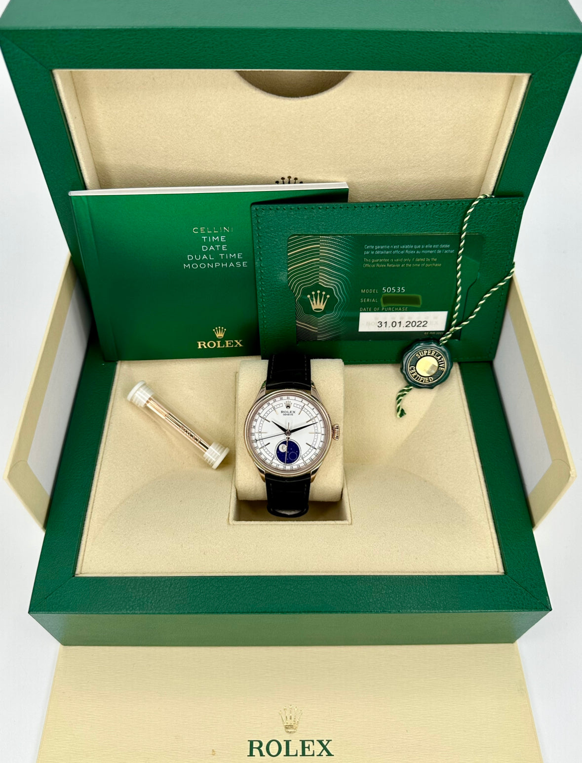 2022 Rolex Cellini Moonphase 39mm 50535 Rose Gold White Dial - MyWatchLLC