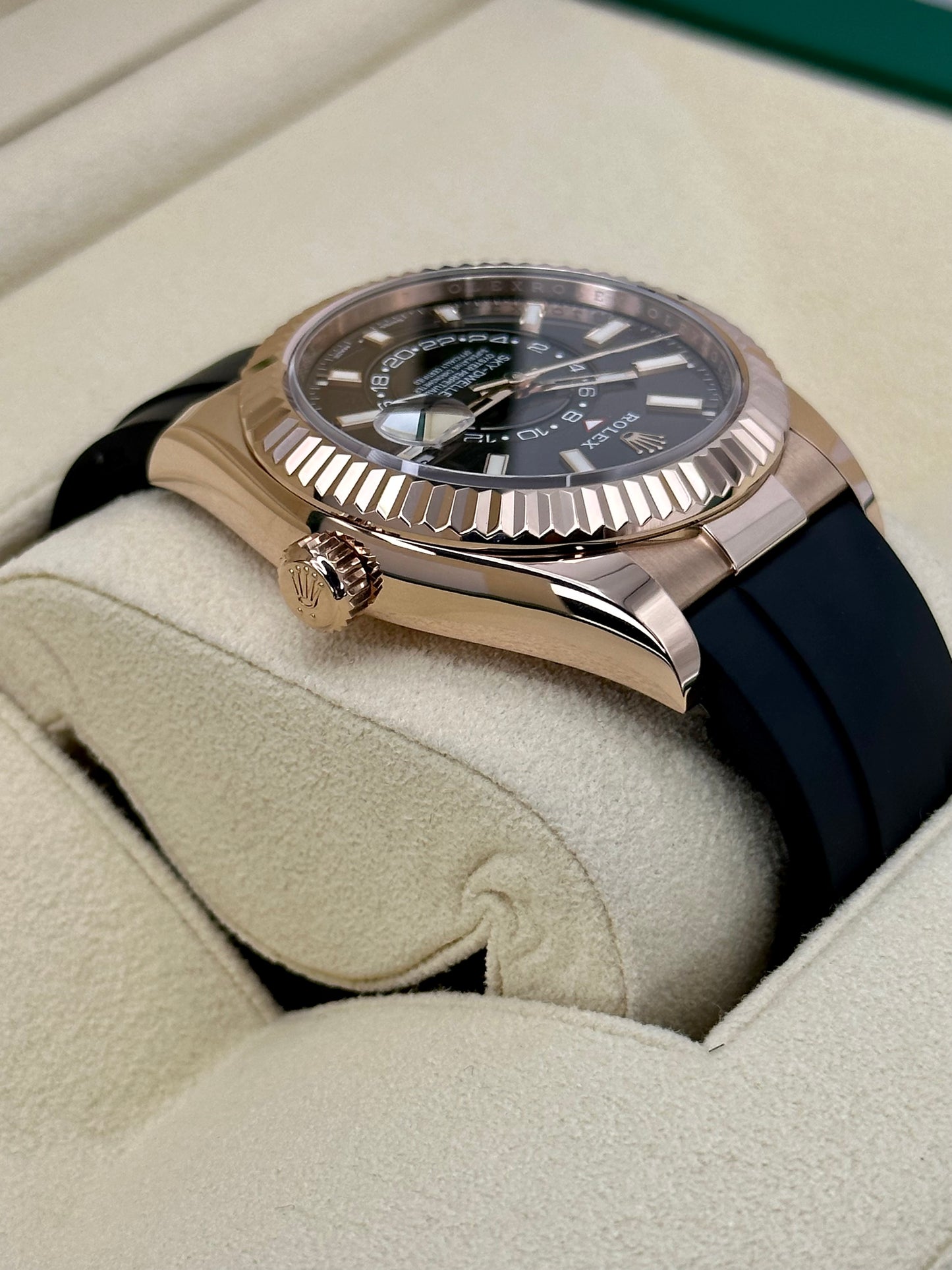 2022 Rolex Sky-Dweller 42mm 326235 Rose Gold Oysterflex Chocolate Dial - MyWatchLLC