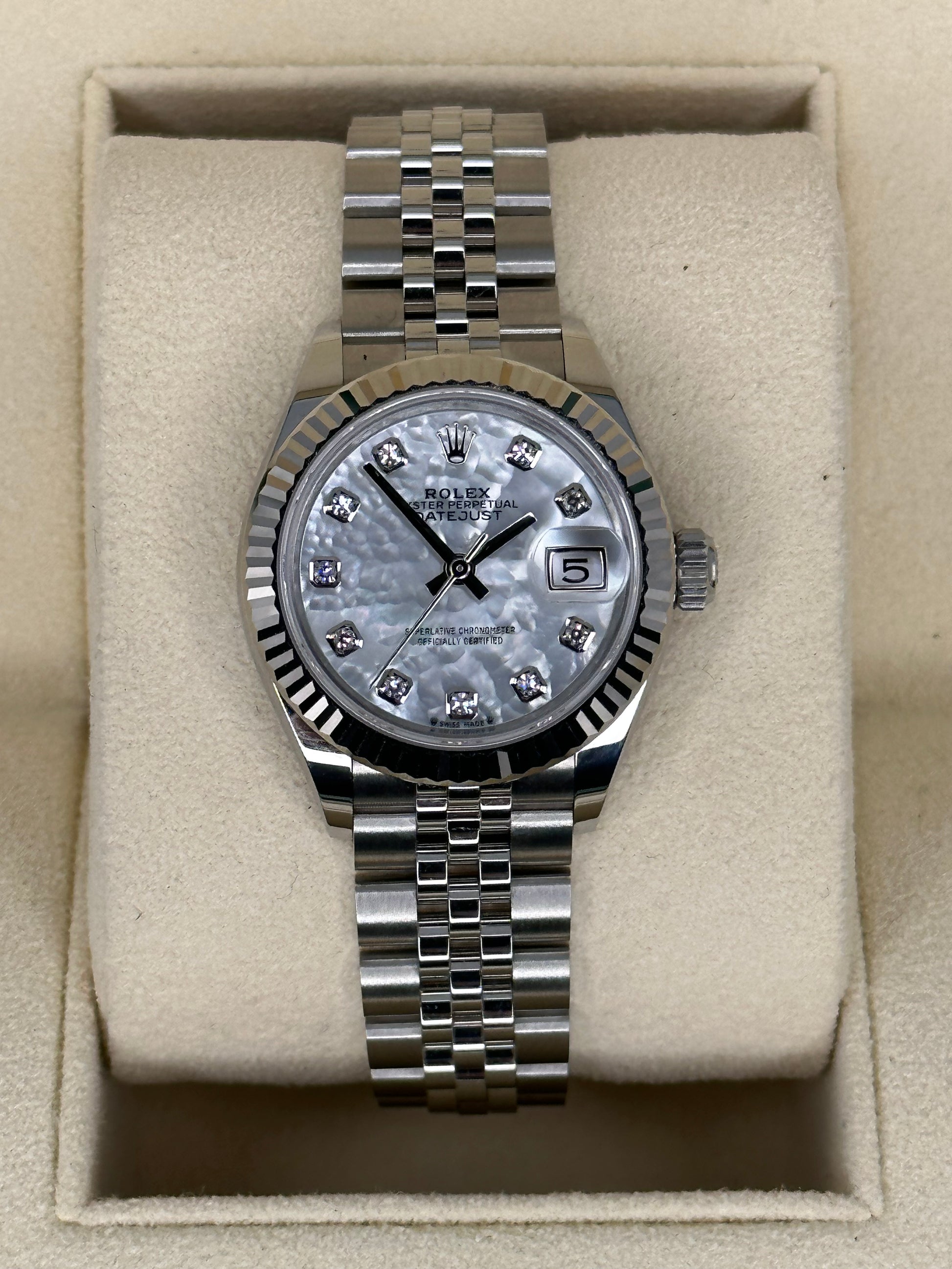 2022 Rolex Lady-Datejust 28mm 279174 Jubilee Mother of Pearl Diamond Dial - MyWatchLLC