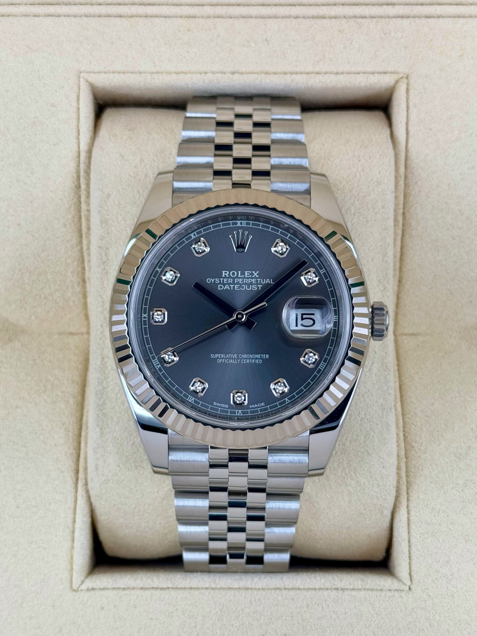 2017 Datejust 41mm 126334 Stainless Steel Jubilee Rhodium Diamond Dial - MyWatchLLC