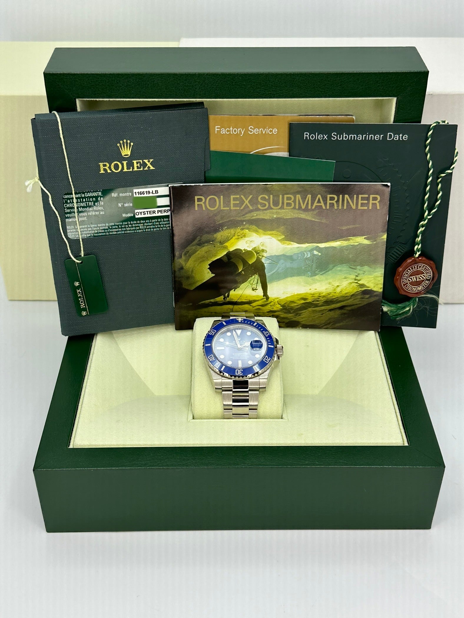 2009 Rolex Submariner Date “Smurf” 40mm 116619LB White Gold Blue Dial - MyWatchLLC