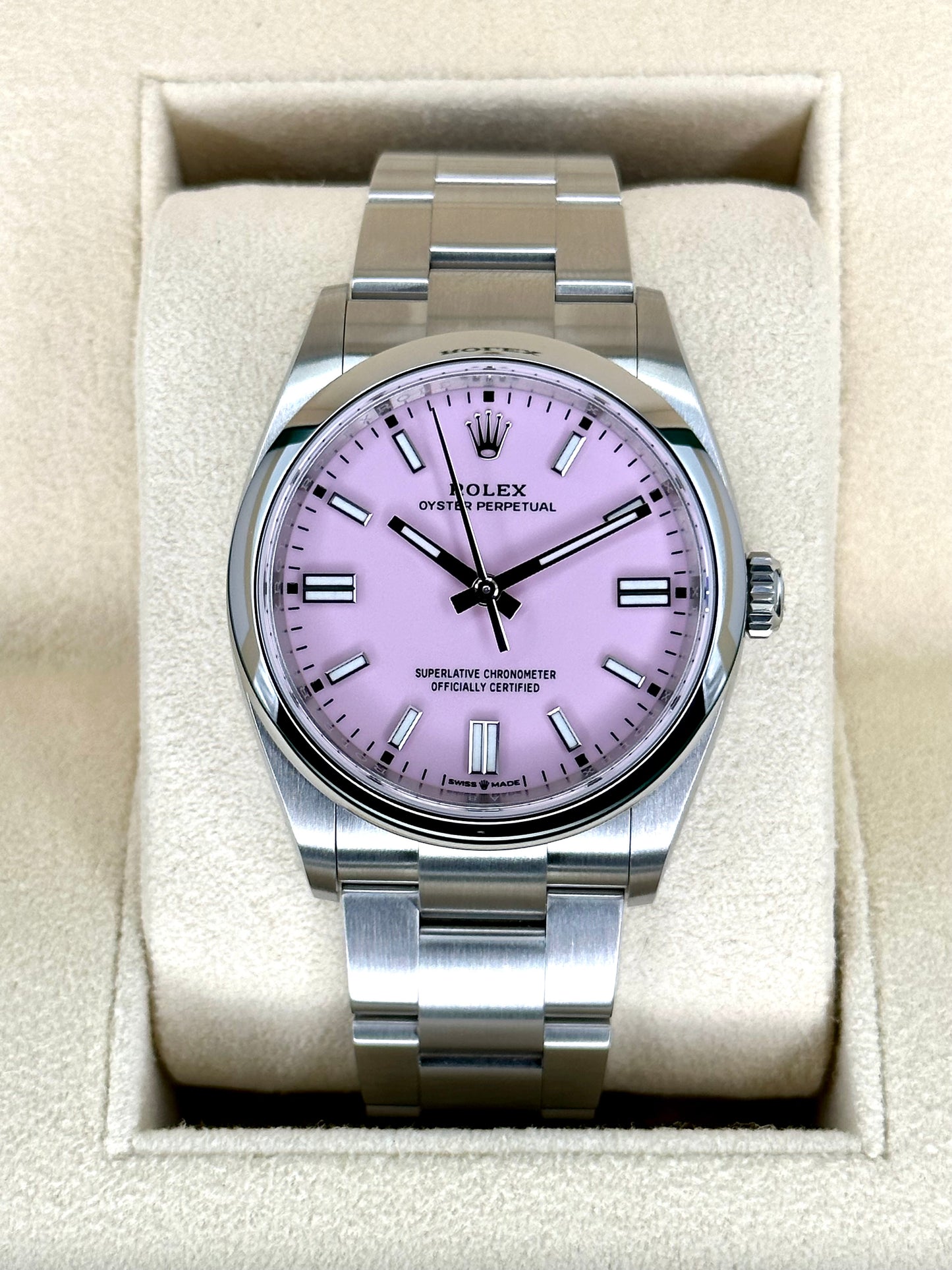 NEW 2023 Rolex Oyster Perpetual 36mm 126000 Candy Pink Stick Dial - MyWatchLLC