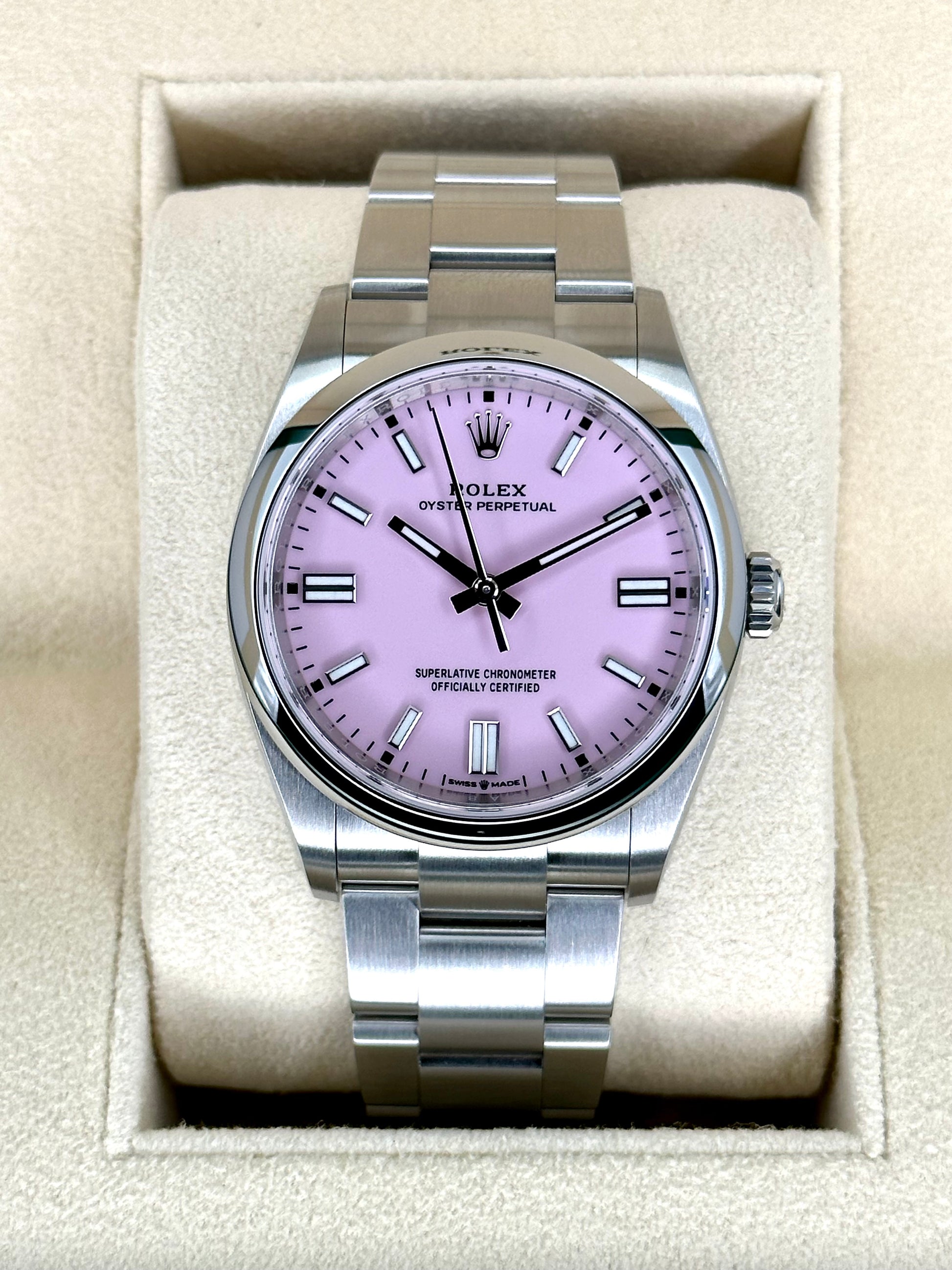 NEW 2023 Rolex Oyster Perpetual 36mm 126000 Candy Pink Stick Dial - MyWatchLLC