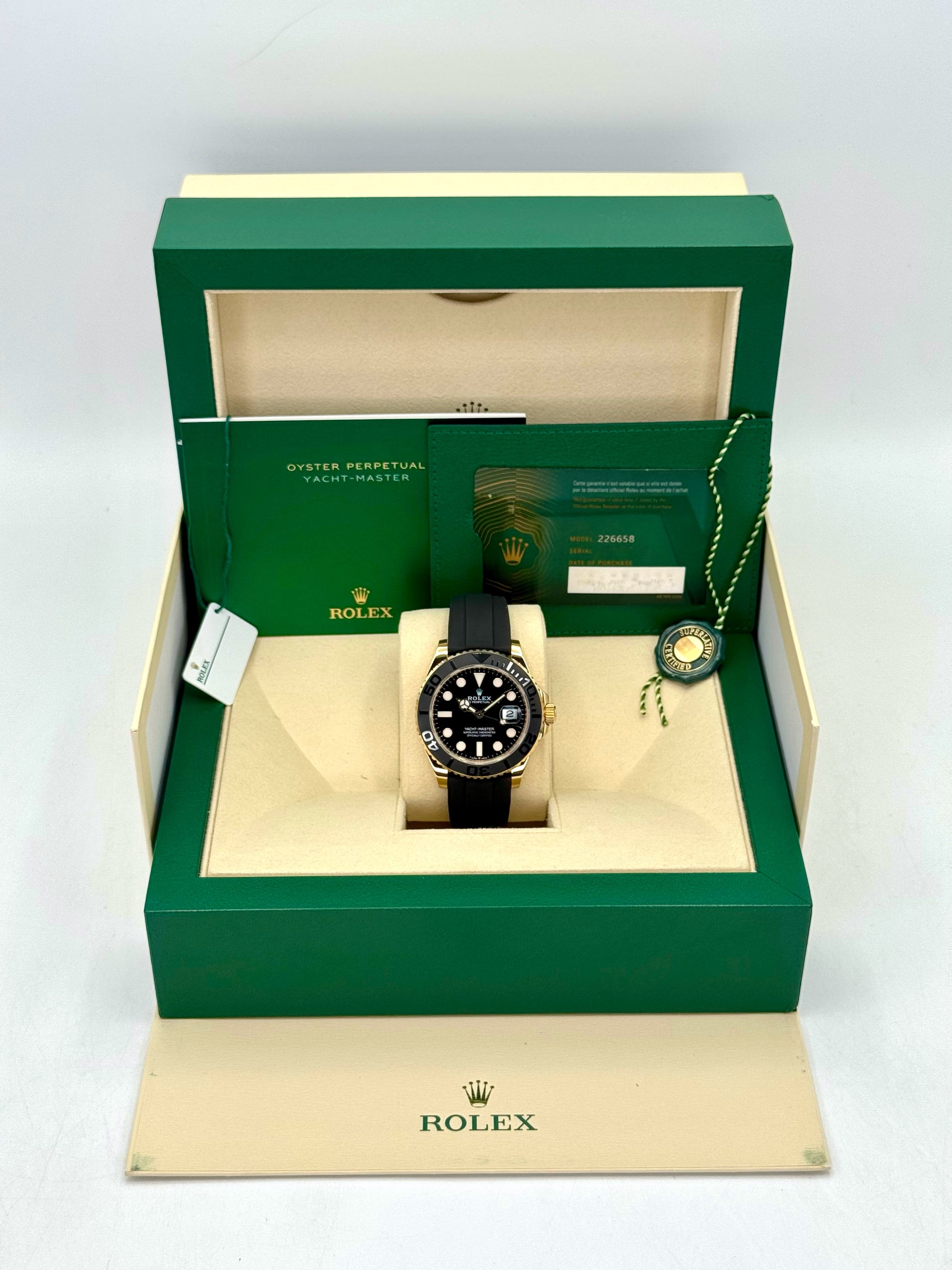 2022 Rolex Yacht-Master 42mm 226658 Gold Oysterflex Black Dial - MyWatchLLC