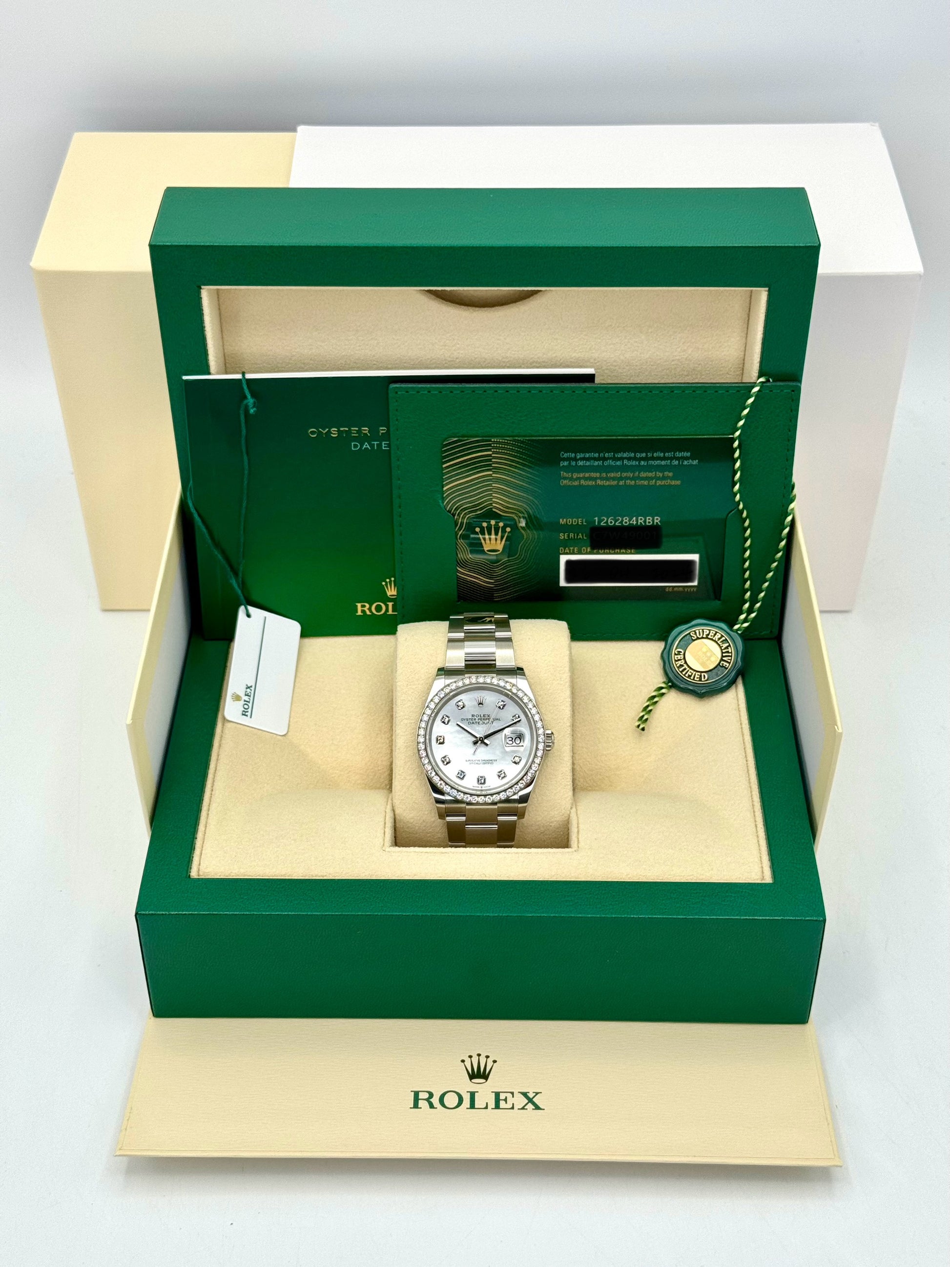 NEW 2024 Rolex Datejust 36mm 126284RBR MOP Diamond Dial - MyWatchLLC