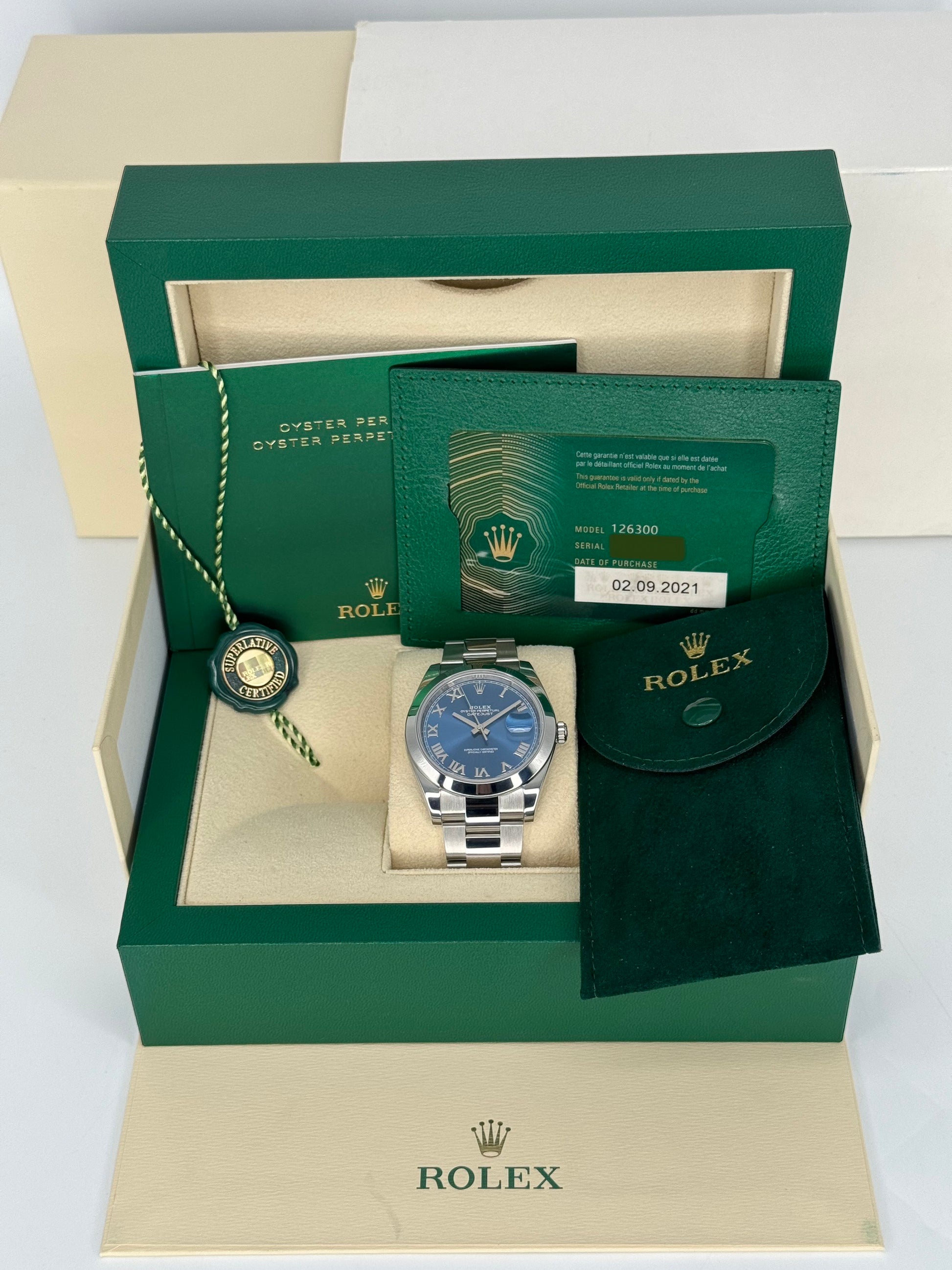 2021 Rolex Datejust 41mm 126300 Oyster Blue Roman Numeral Dial - MyWatchLLC