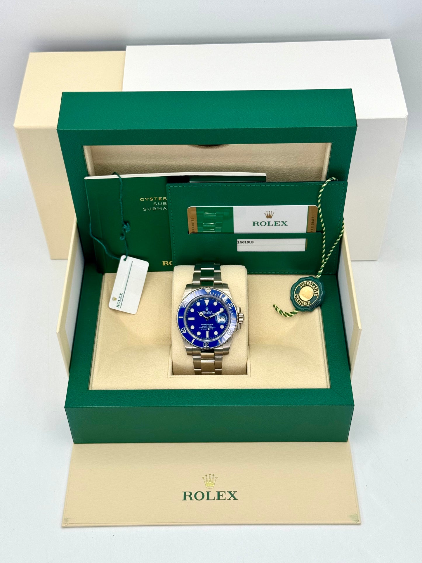 2018 Rolex Submariner "Smurf" 40mm 116619LB White Gold Blue Dial - MyWatchLLC