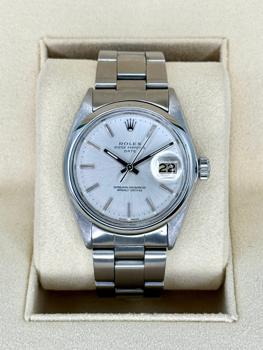 1983 Rolex Oyster Perpetual Date 34mm 1500 Stainless Steel Silver Dial - MyWatchLLC