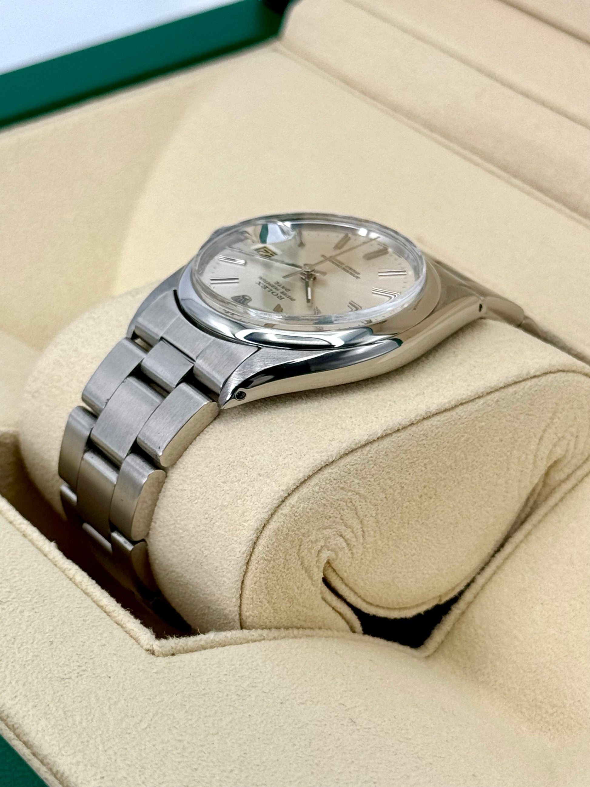 1983 Rolex Oyster Perpetual Date 34mm 1500 Stainless Steel Silver Dial - MyWatchLLC