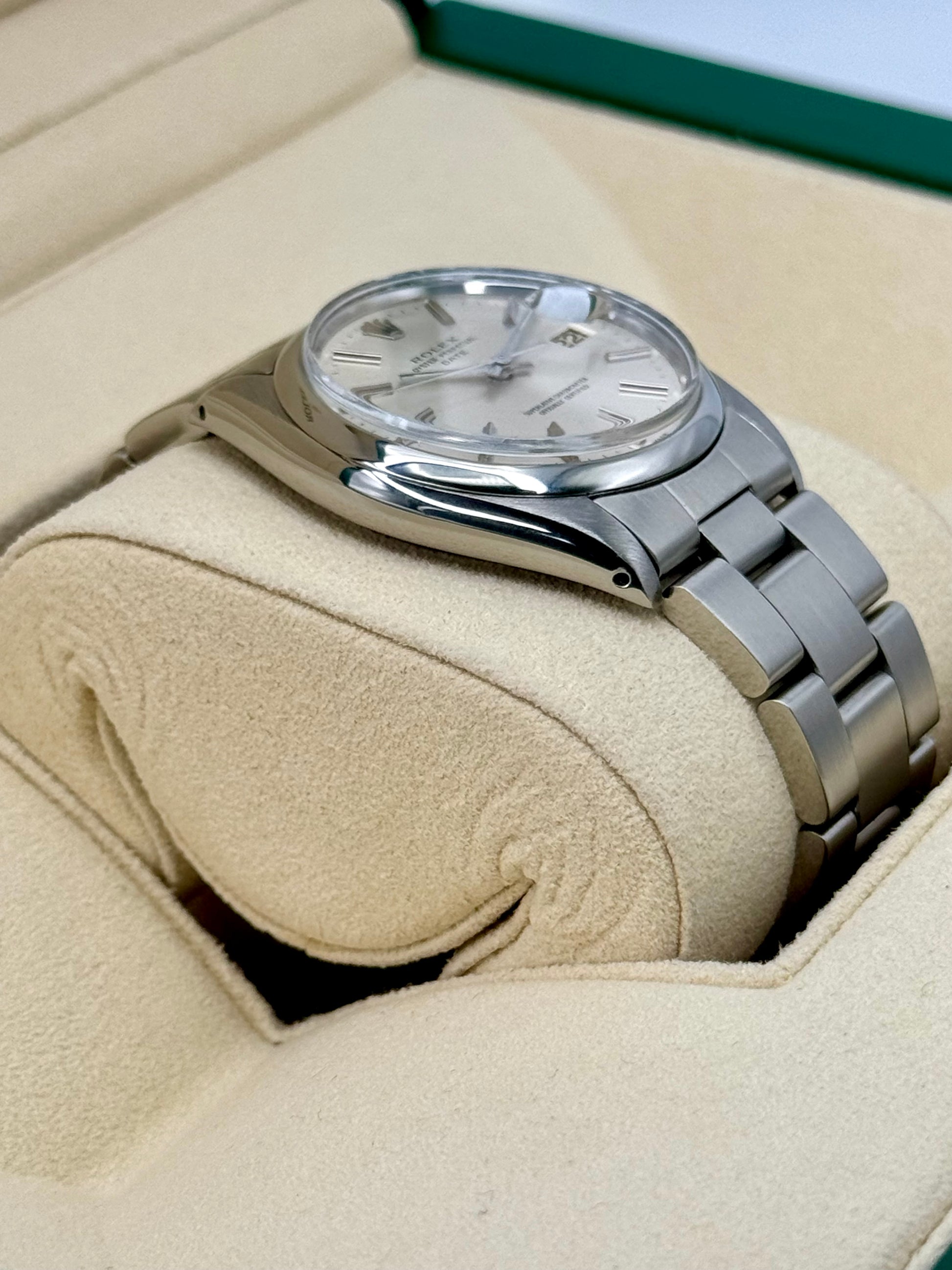 1983 Rolex Oyster Perpetual Date 34mm 1500 Stainless Steel Silver Dial - MyWatchLLC