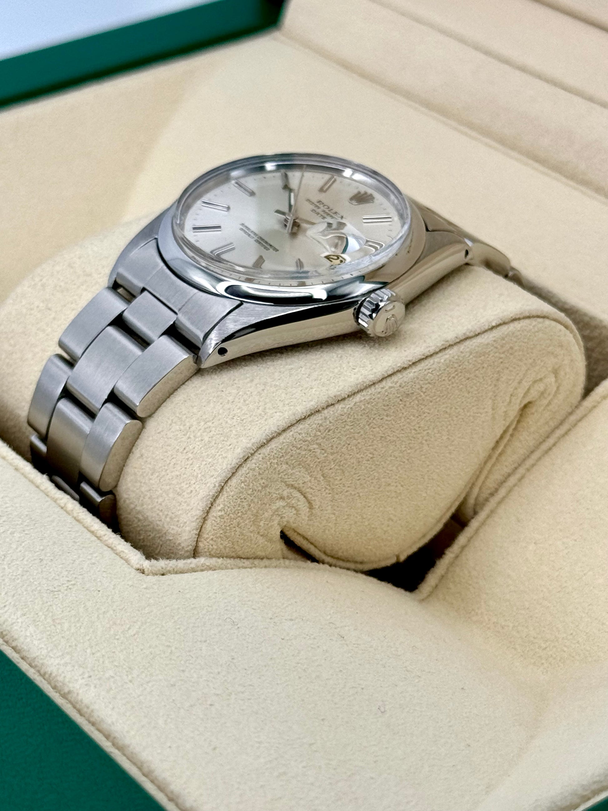 1983 Rolex Oyster Perpetual Date 34mm 1500 Stainless Steel Silver Dial - MyWatchLLC