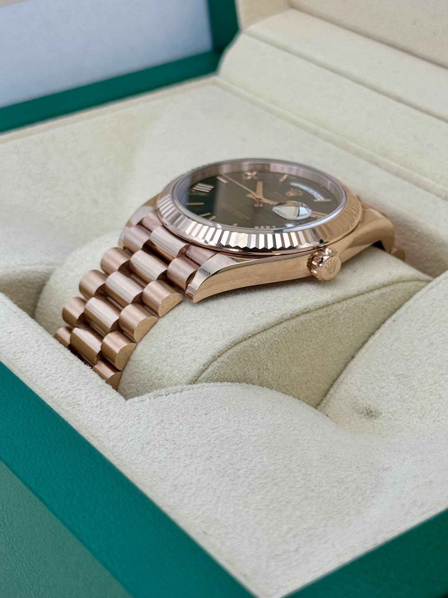 2021 Rolex Day-Date 40mm 228235 Presidential Rose Gold Chocolate Dial - MyWatchLLC