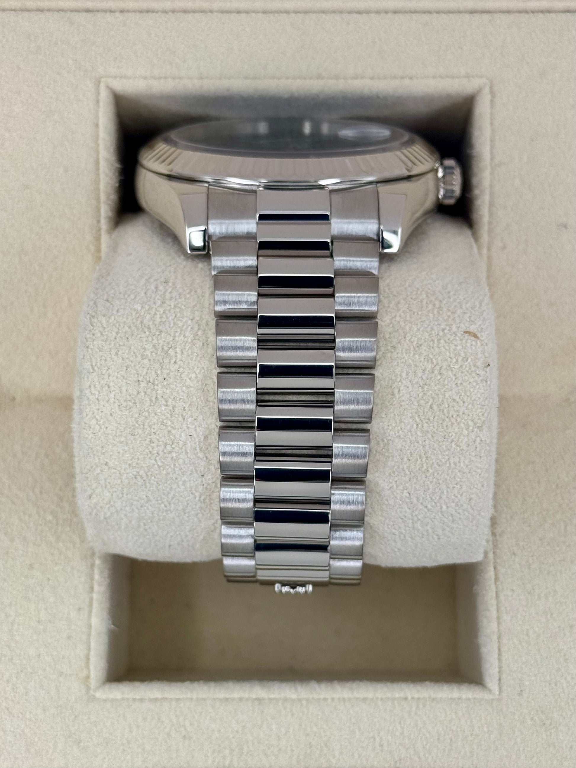 2015 Rolex Day-Date II 41mm 218239 White Gold Jubilee Black Dial - MyWatchLLC