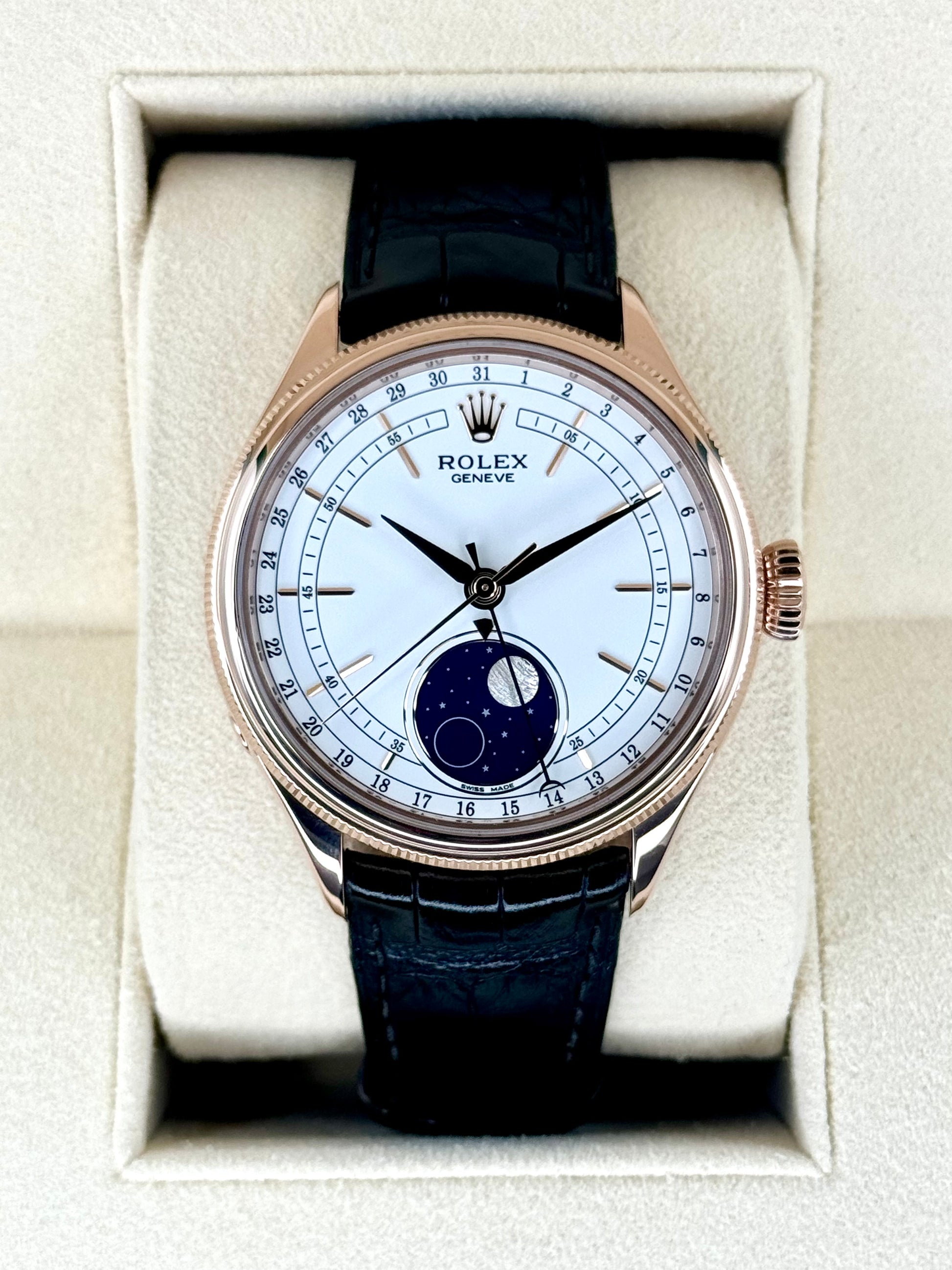 2018 Rolex Cellini Moonphase 39mm 50535 Rose Gold White Dial - MyWatchLLC