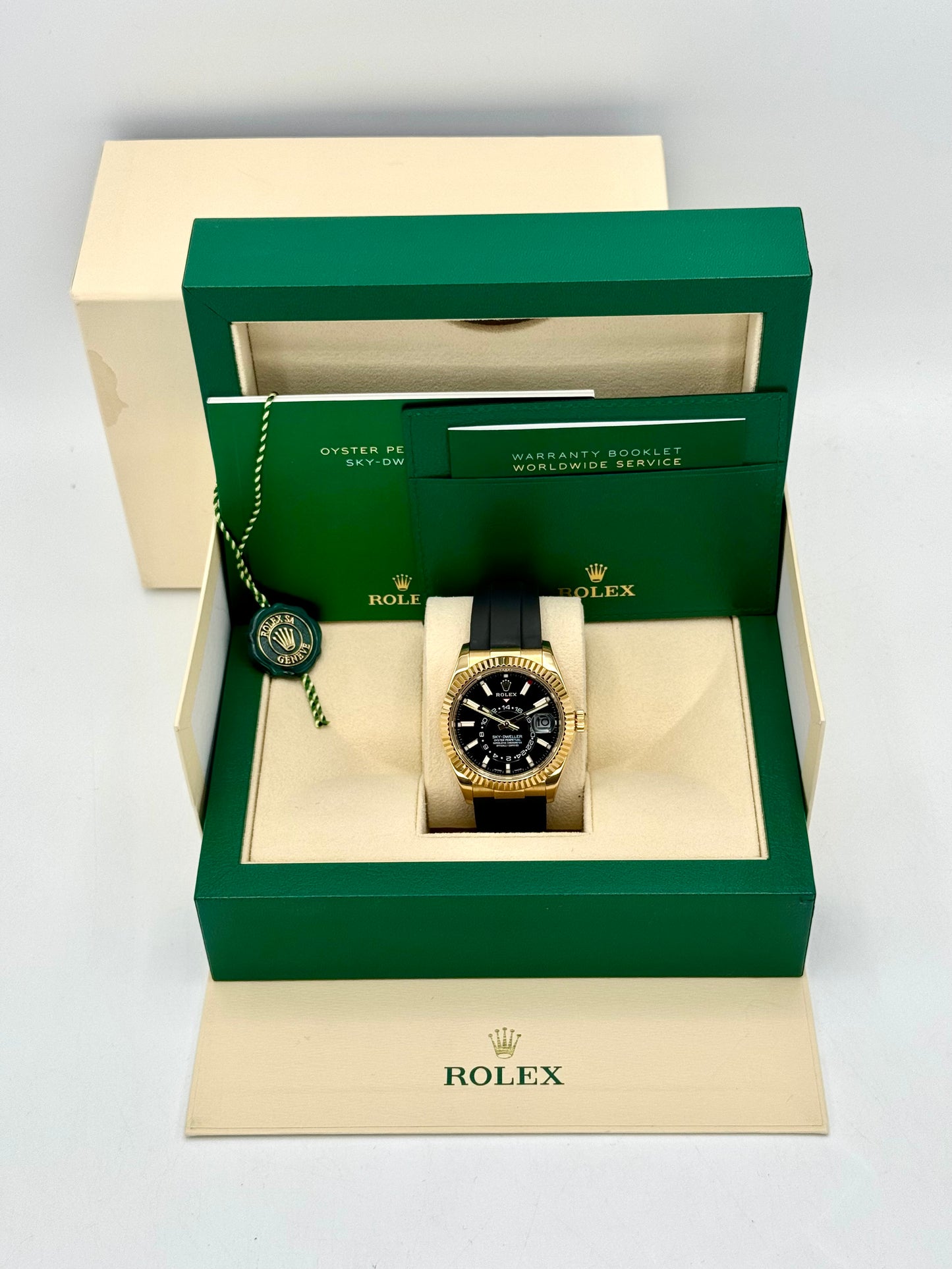2022 Rolex Sky-Dweller 42mm 326238 Yellow Gold Oysterflex Black Dial - MyWatchLLC