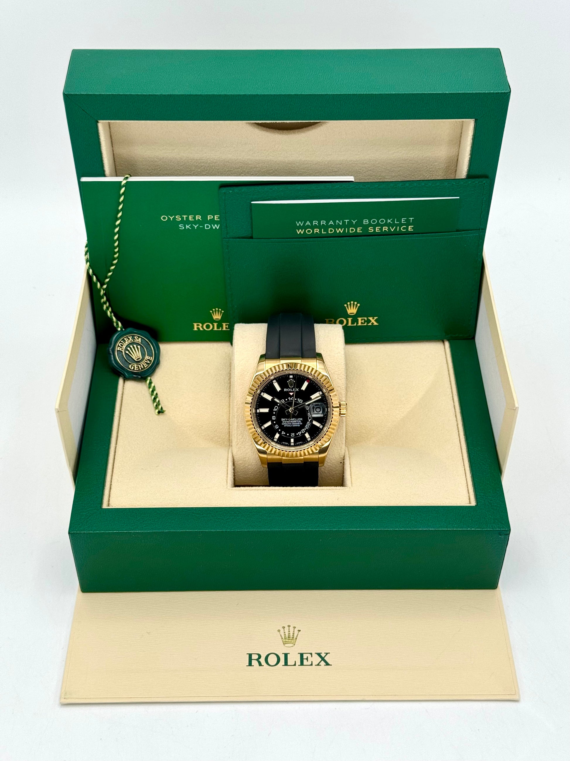 2022 Rolex Sky-Dweller 42mm 326238 Yellow Gold Oysterflex Black Dial - MyWatchLLC