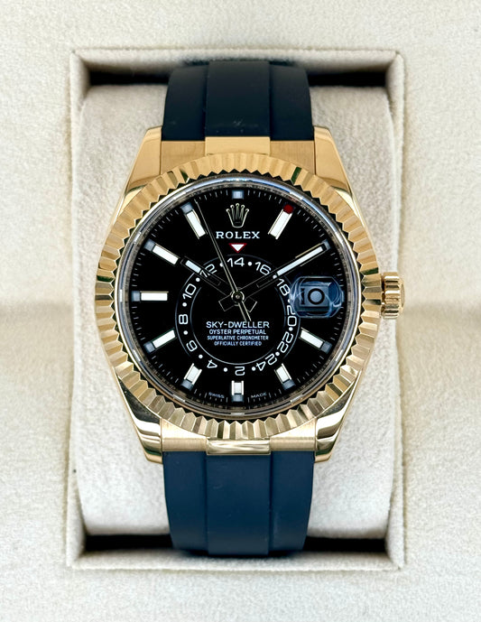 2022 Rolex Sky-Dweller 42mm 326238 Yellow Gold Oysterflex Black Dial - MyWatchLLC
