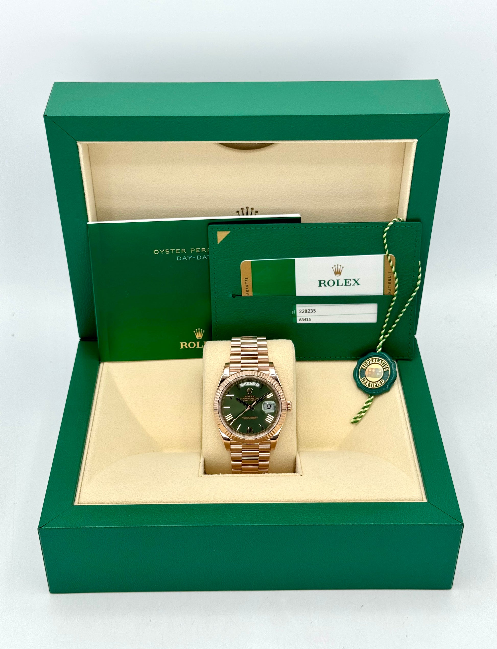 2019 Rolex Day-Date 40mm 228235 Presidential Rose Gold Olive Dial - MyWatchLLC