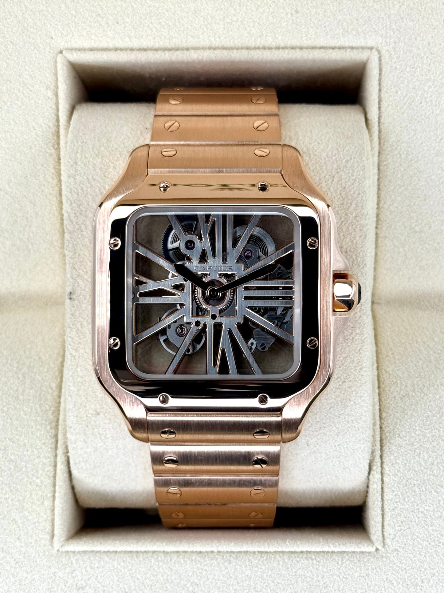 2020 Santos De Cartier 39.8mm WHSA0016 Rose Gold Skeleton Dial - MyWatchLLC