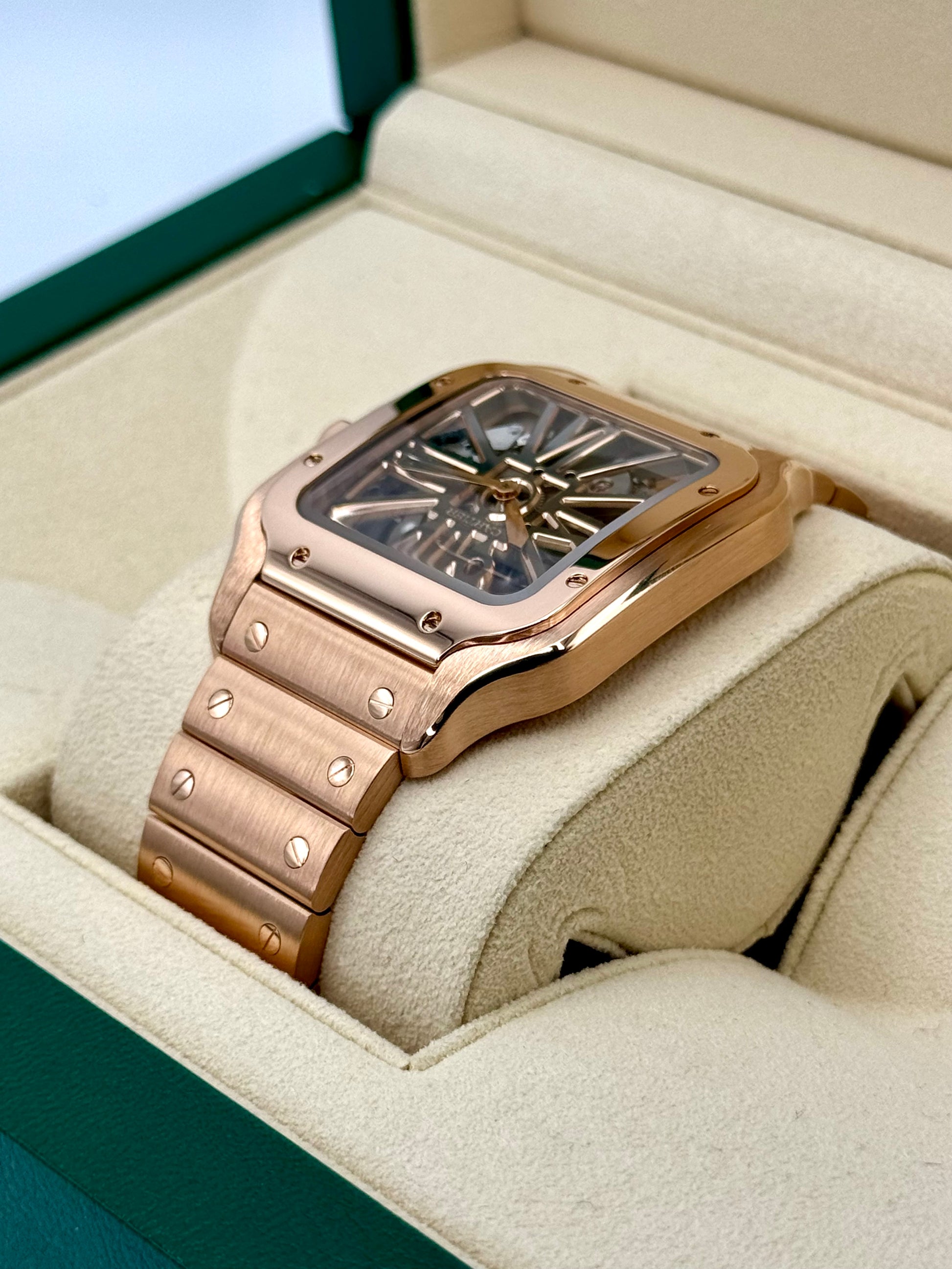 2020 Santos De Cartier 39.8mm WHSA0016 Rose Gold Skeleton Dial - MyWatchLLC