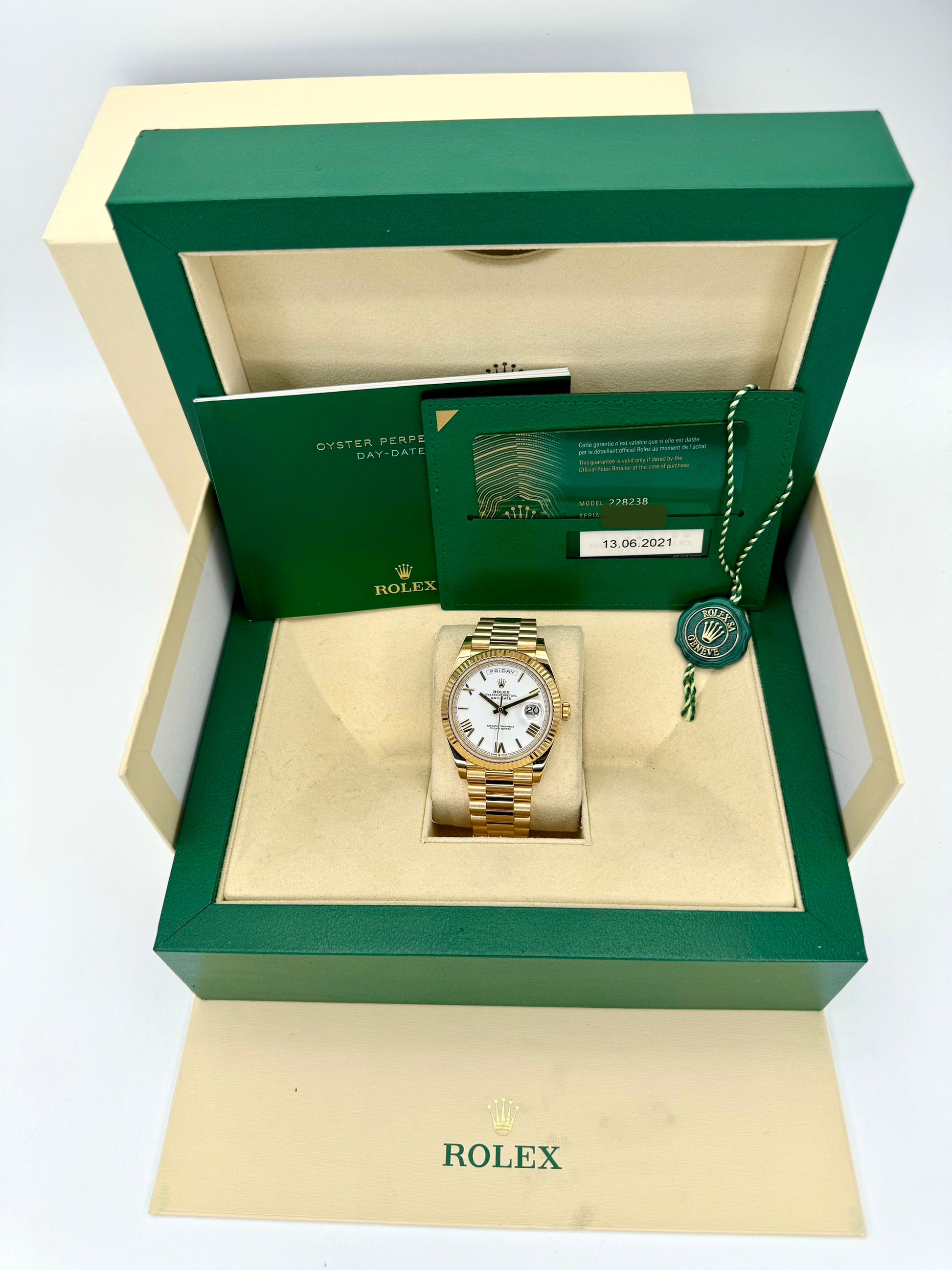 2021 Rolex Day-Date 40mm 228238 Presidential White Roman Numeral Dial - MyWatchLLC