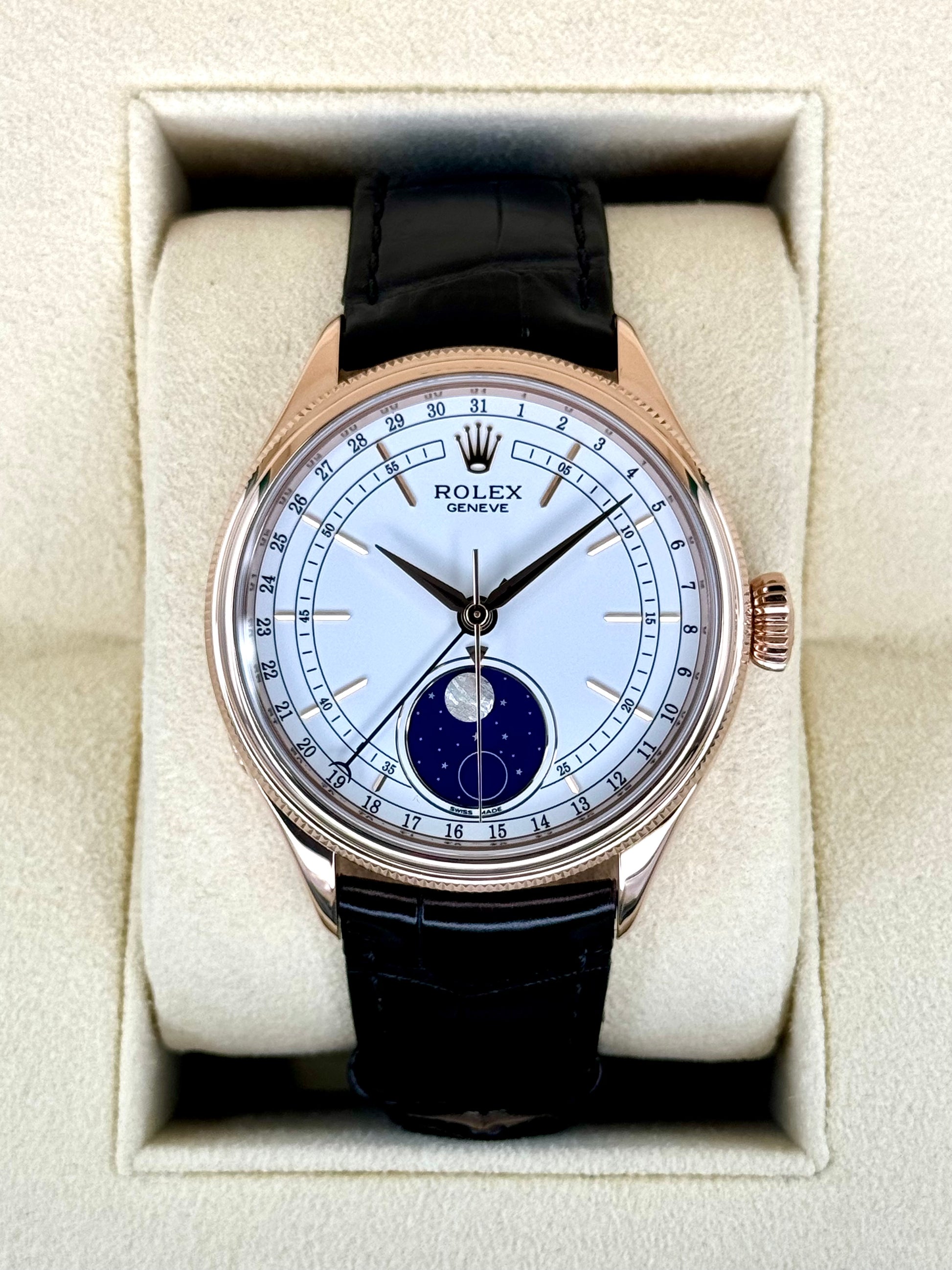 2018 Rolex Cellini Moonphase 39mm 50535 Rose Gold White Dial - MyWatchLLC