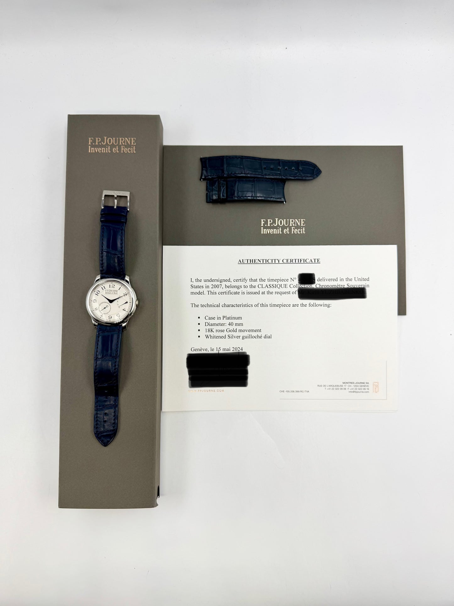 F.P.Journe Classique Chronomètre Souverain Platinum 40mm Silver Guilloche dial - MyWatchLLC