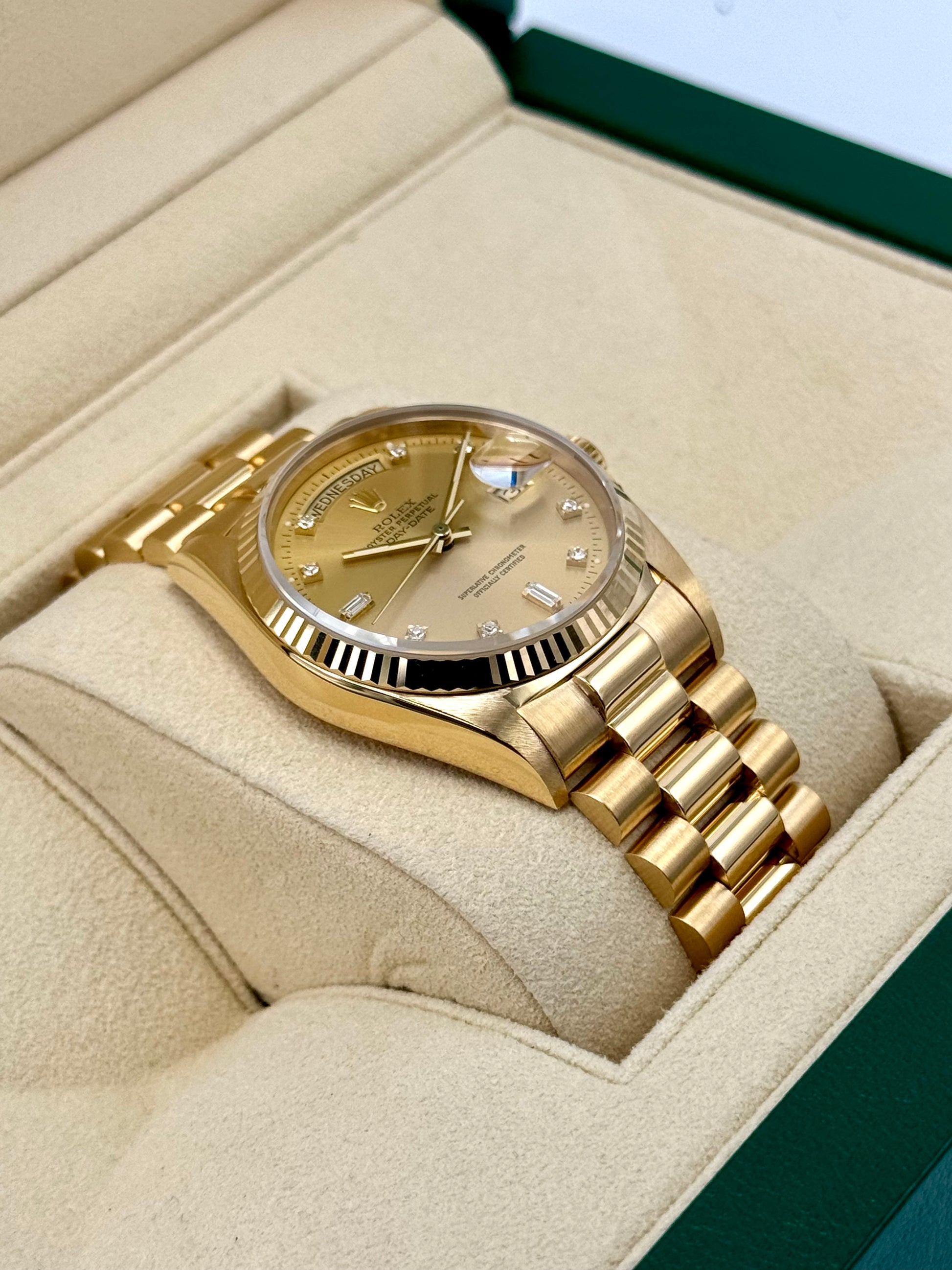 1987 Rolex Day-Date 36mm 18038 Presidential Champagne Diamond Dial - MyWatchLLC