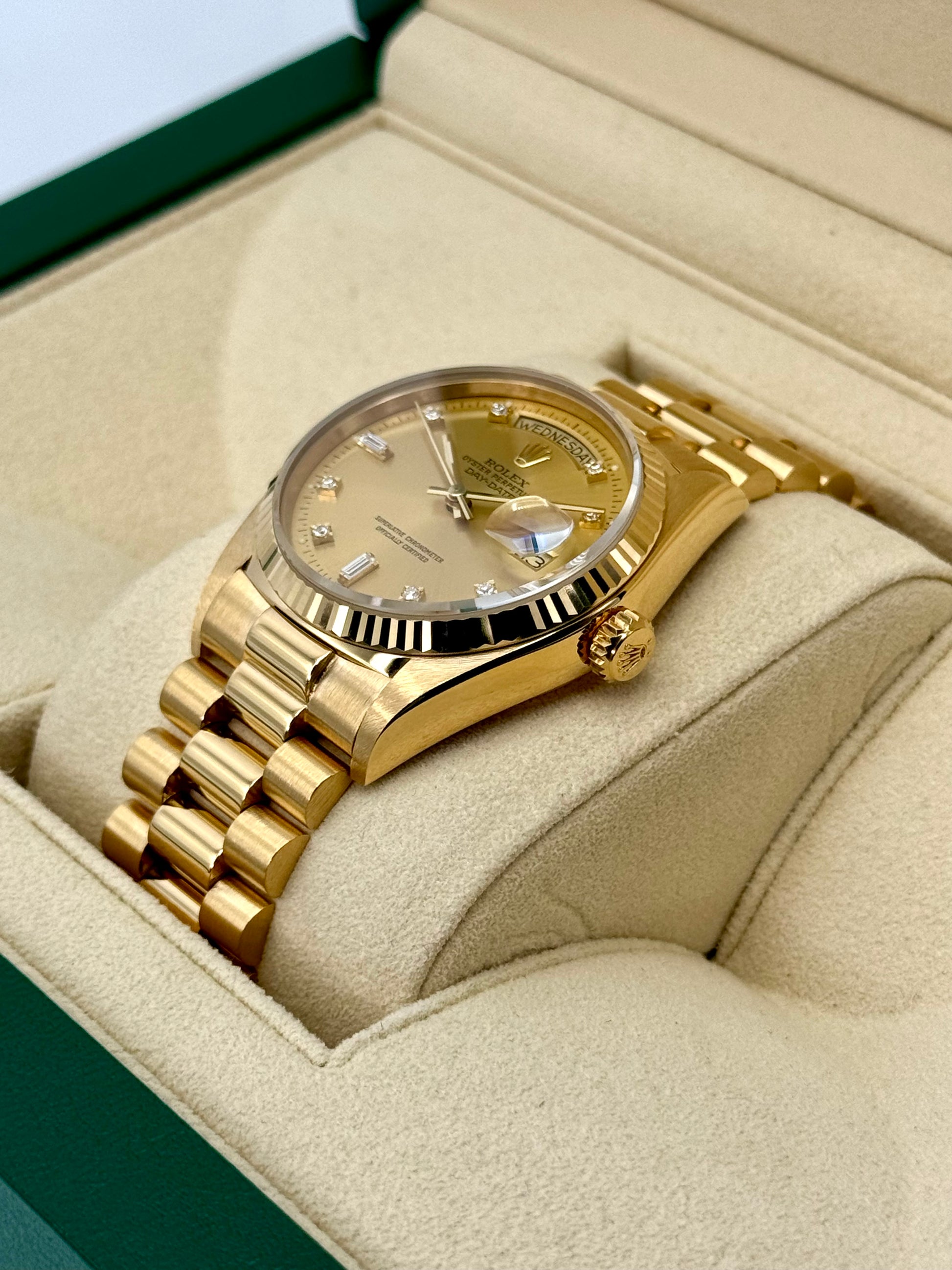 1987 Rolex Day-Date 36mm 18038 Presidential Champagne Diamond Dial - MyWatchLLC