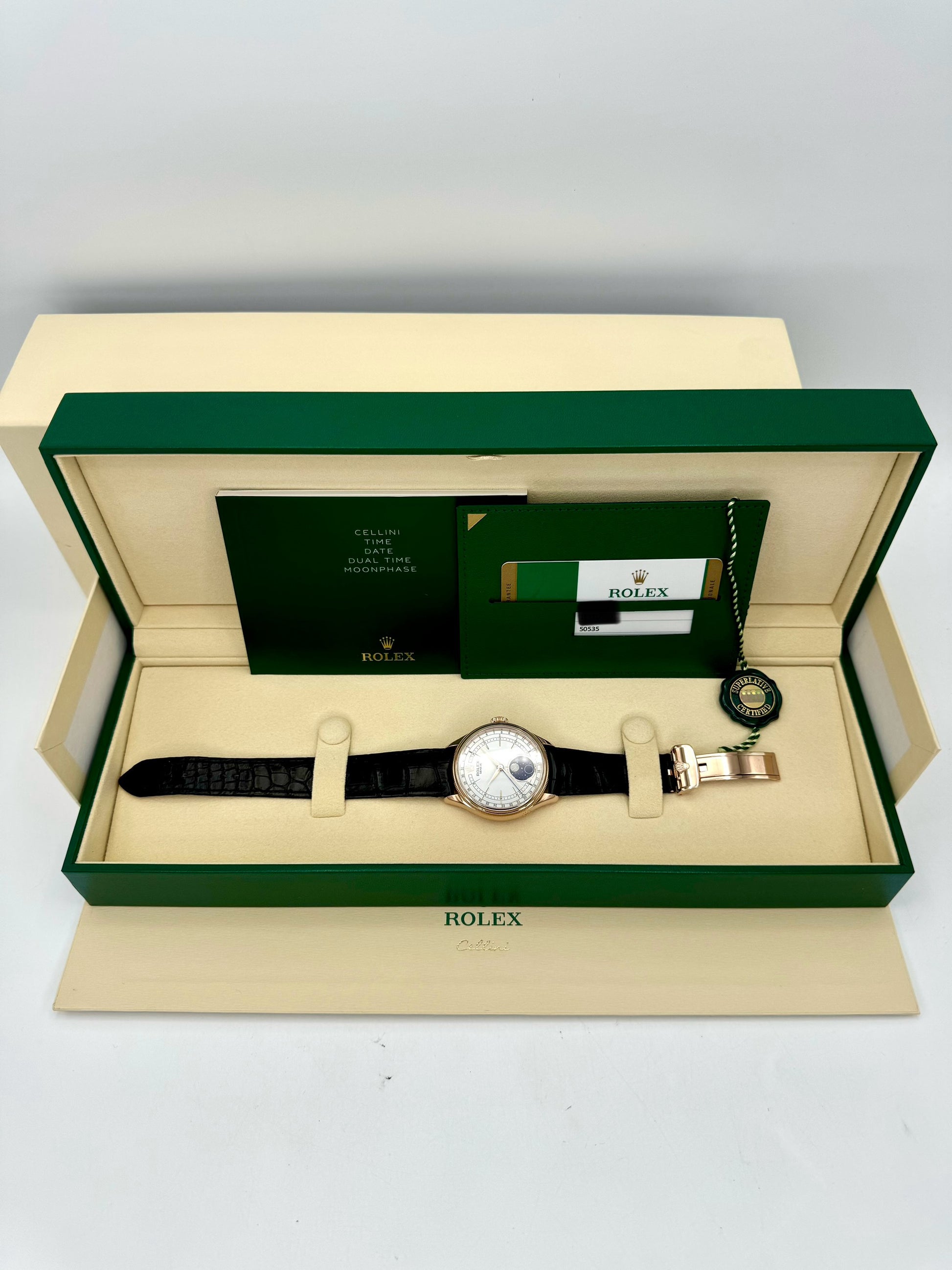 2018 Rolex Cellini Moonphase 39mm 50535 Rose Gold White Dial - MyWatchLLC