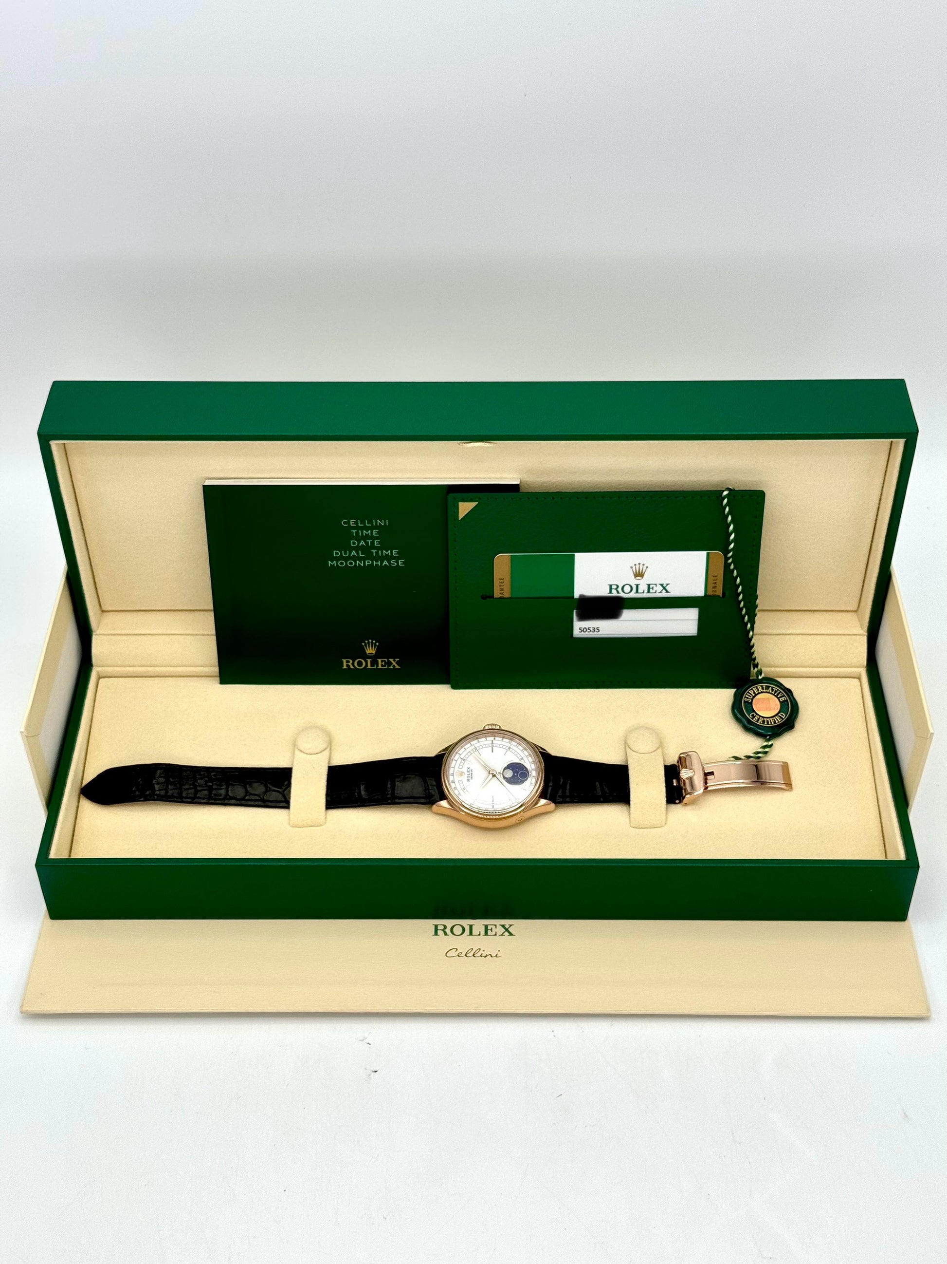2018 Rolex Cellini Moonphase 39mm 50535 Rose Gold White Dial - MyWatchLLC
