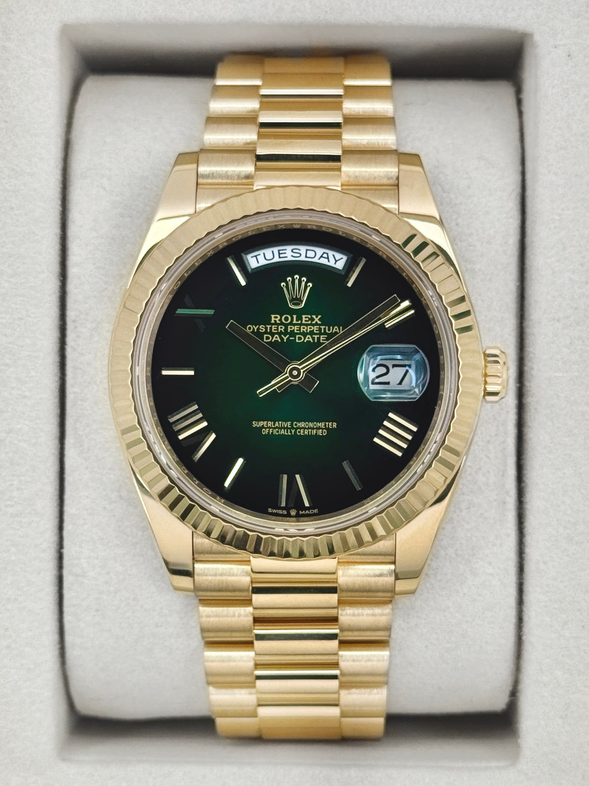 2025 Rolex Day-Date 40mm 228238 Presidential Green Ombre Dial - MyWatchLLC