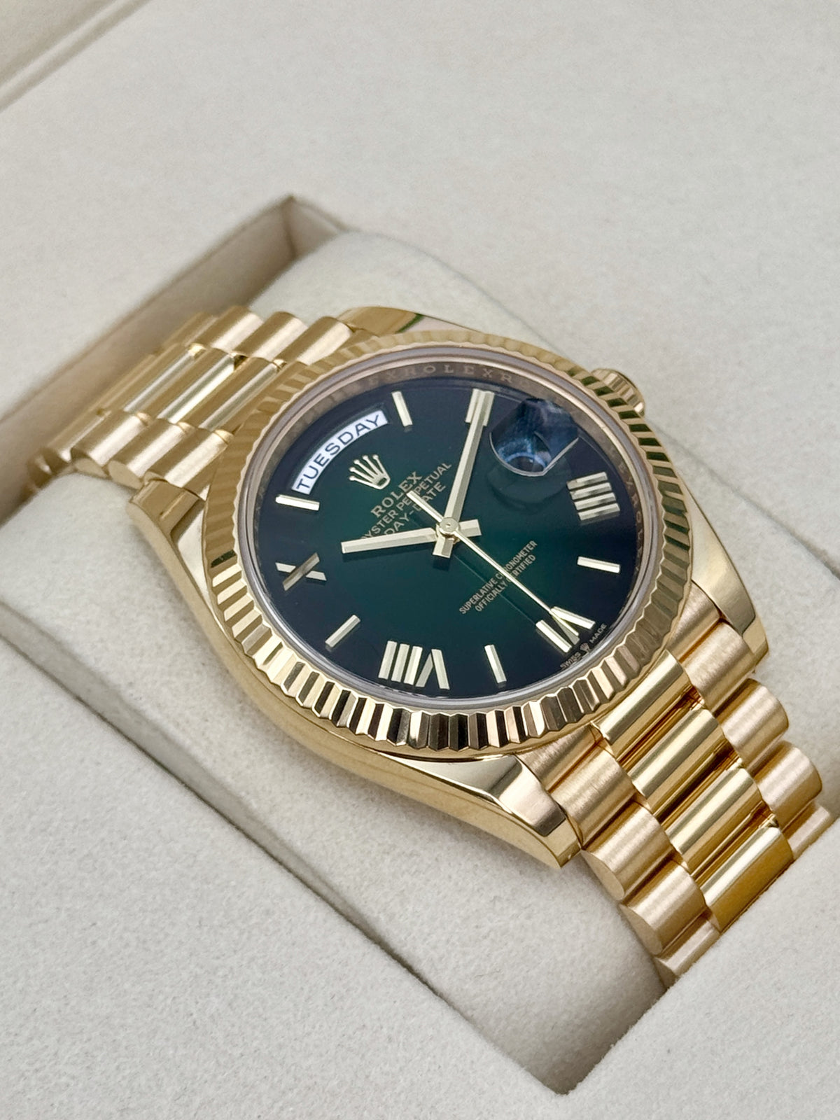 2025 Rolex Day-Date 40mm 228238 Presidential Green Ombre Dial - MyWatchLLC