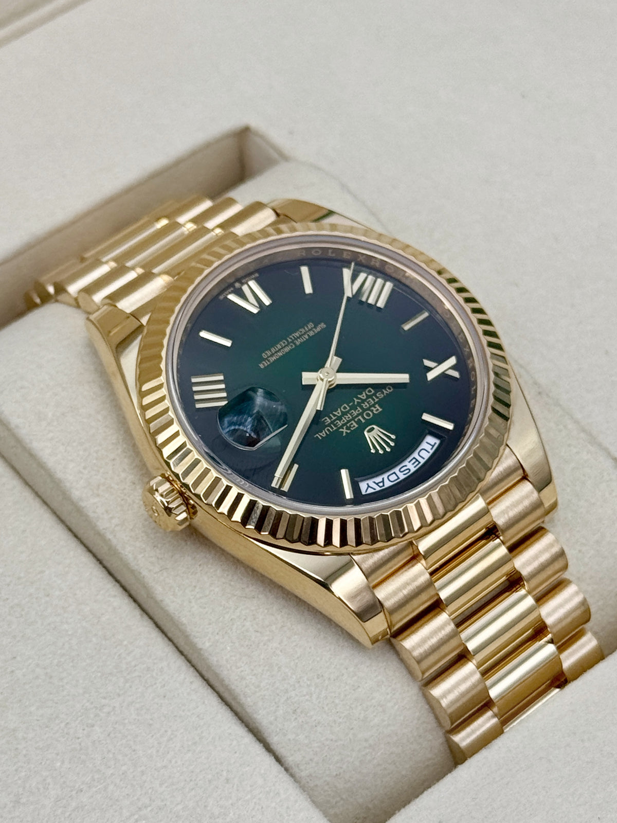 2025 Rolex Day-Date 40mm 228238 Presidential Green Ombre Dial - MyWatchLLC