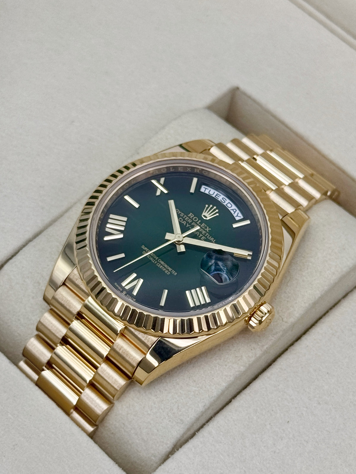 2025 Rolex Day-Date 40mm 228238 Presidential Green Ombre Dial - MyWatchLLC