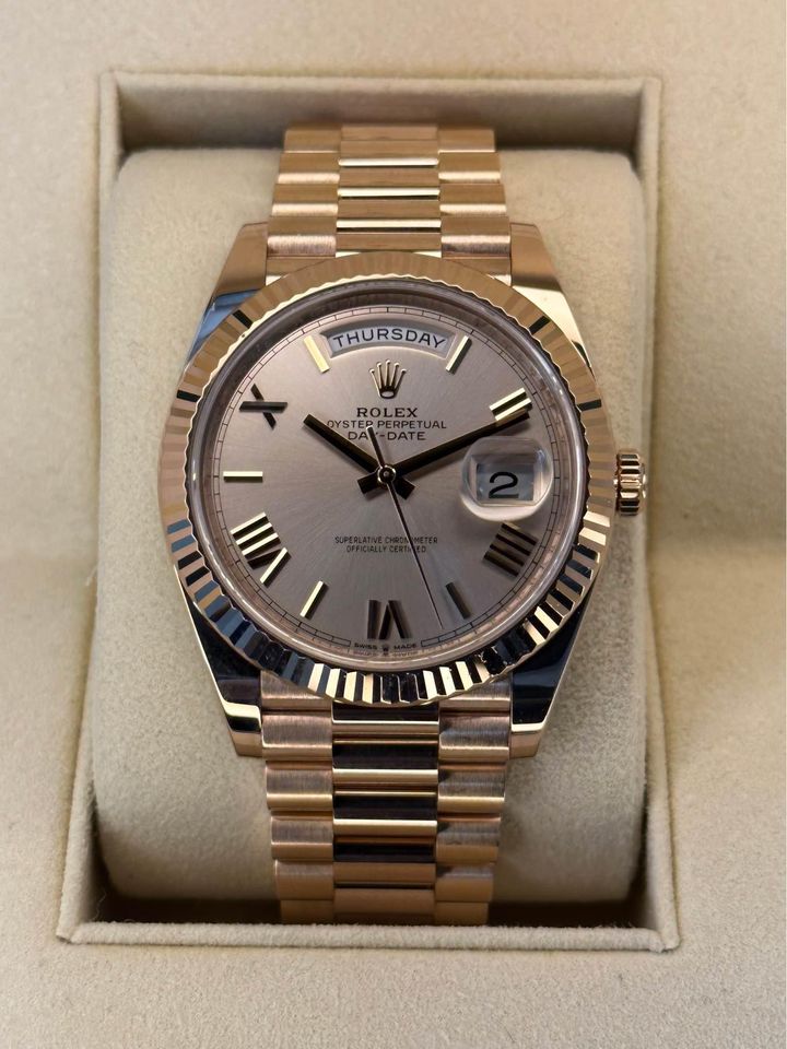 2020 Rolex Day-Date 40mm 228235 Rose Gold Sundust Roman Numeral Dial - MyWatchLLC
