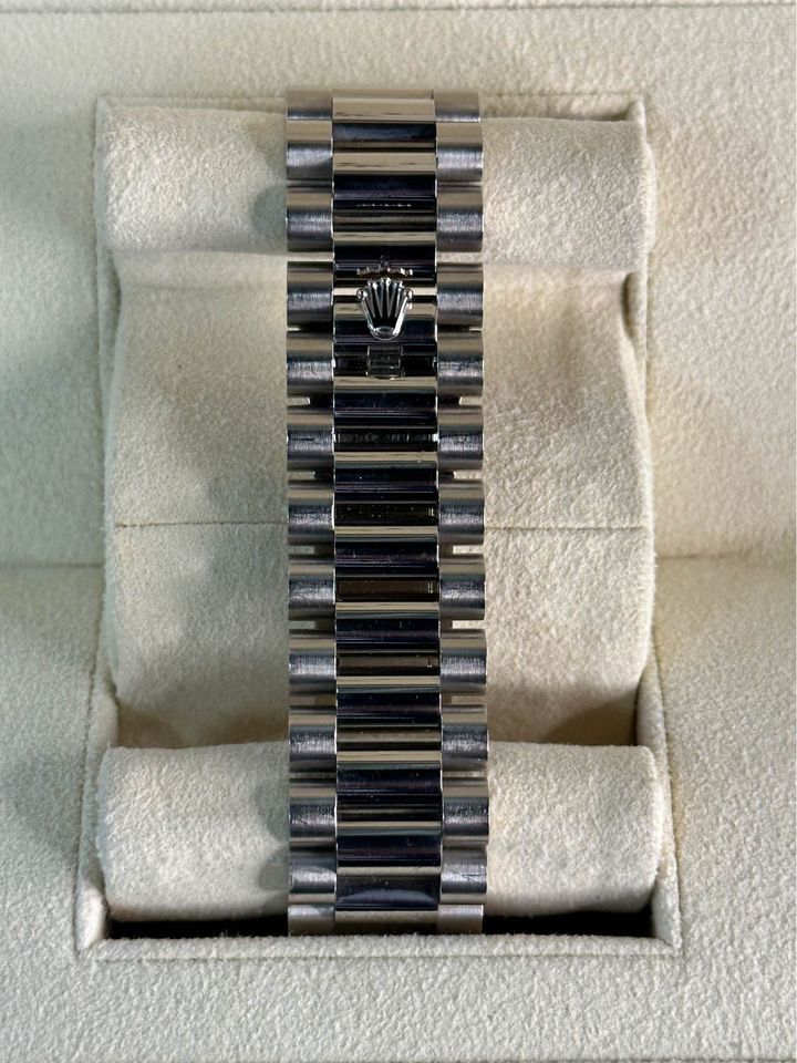 2013 Rolex Day-Date 41mm 218239 White Gold Silver Stick Dial - MyWatchLLC