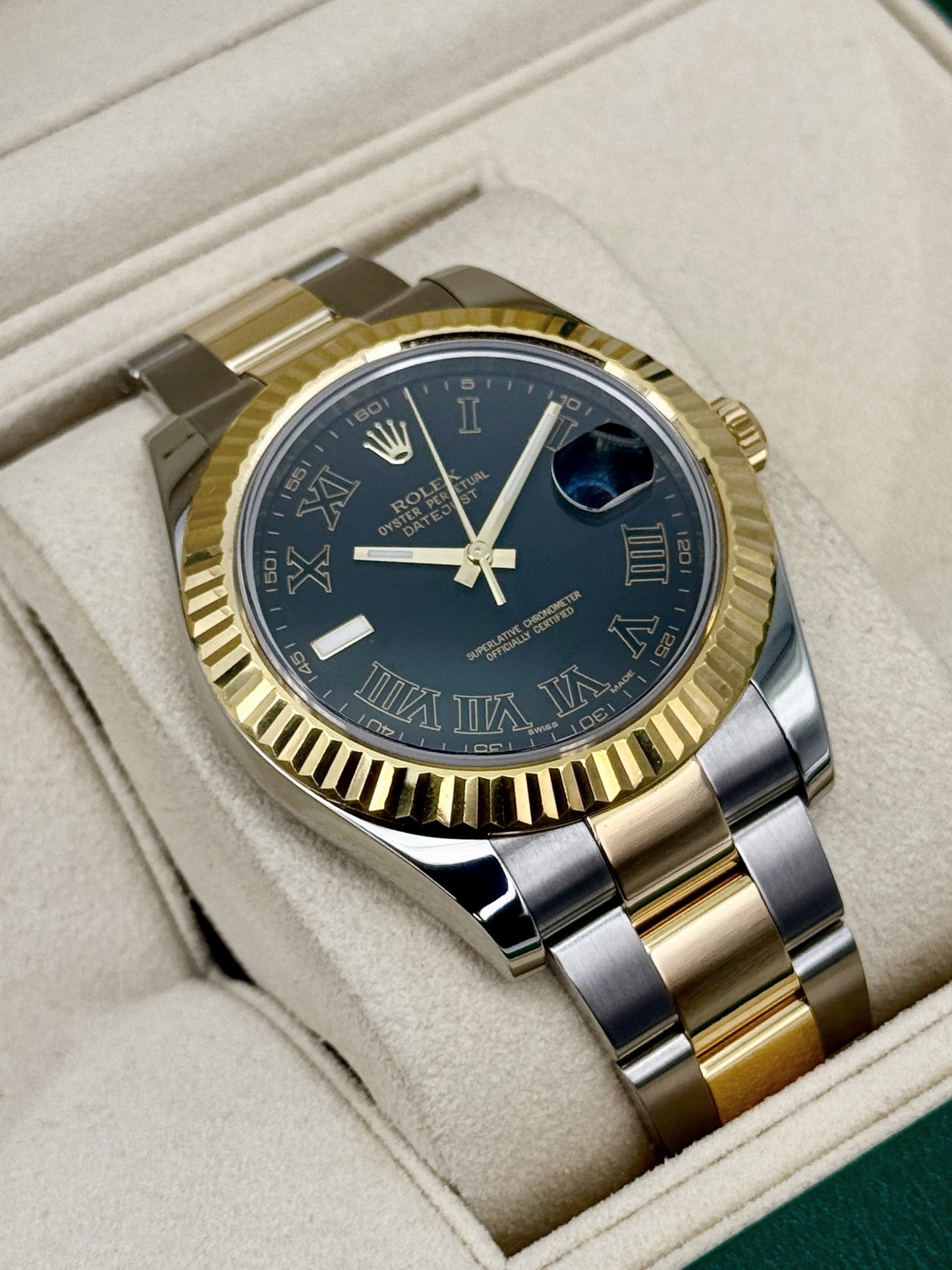 2010 Rolex Datejust II 41mm 116333 Two-Tone Oyster Grey Black Roman Numeral Dial