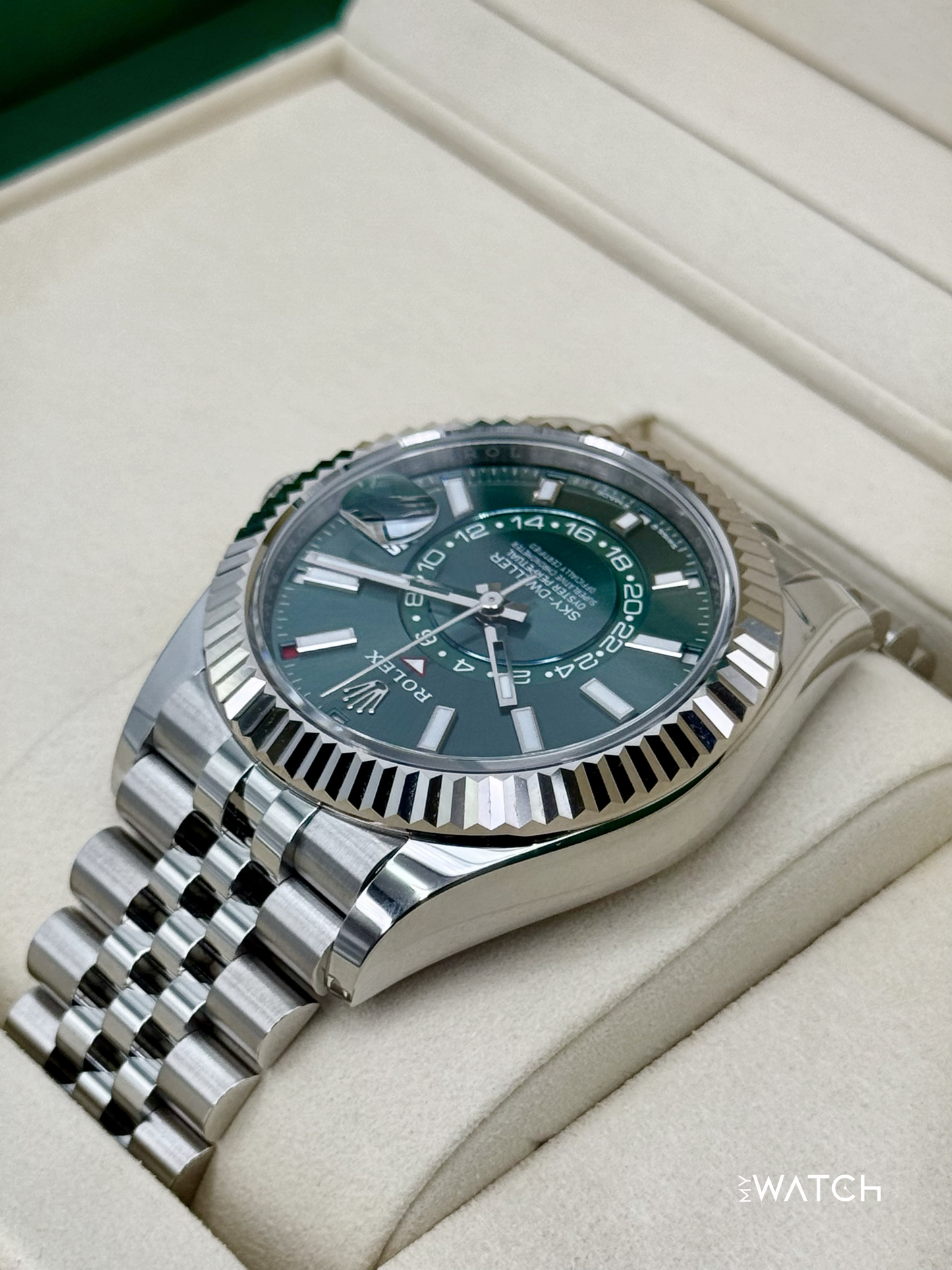 NEW 2025 Rolex Sky-Dweller 42mm 336934 Jubilee Green Dial (STICKERED) - MyWatchLLC
