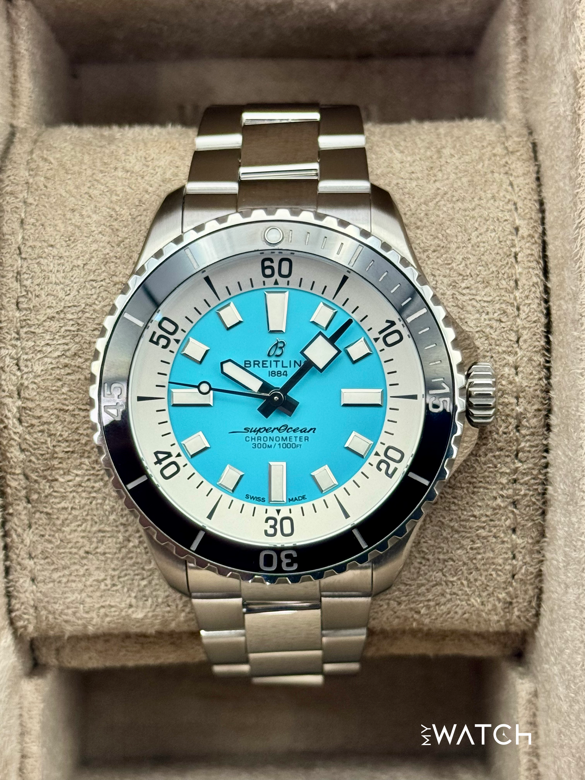 2025 Breitling Superocean Automatic 44mm A17376 Stainless Steel Turquo