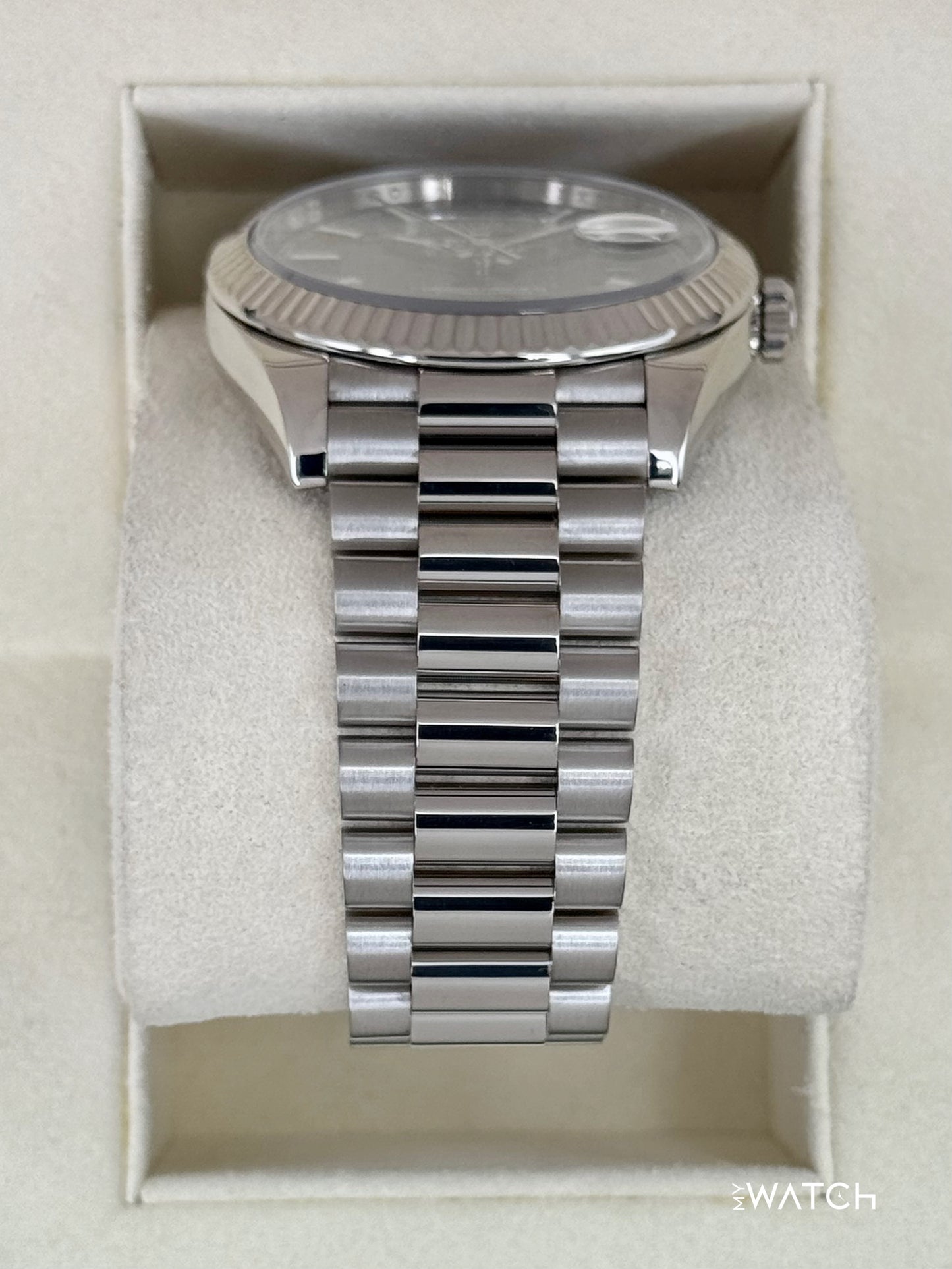 2020 Rolex Day-Date 40mm 228239 White Gold Rhodium Motif Dial - MyWatchLLC