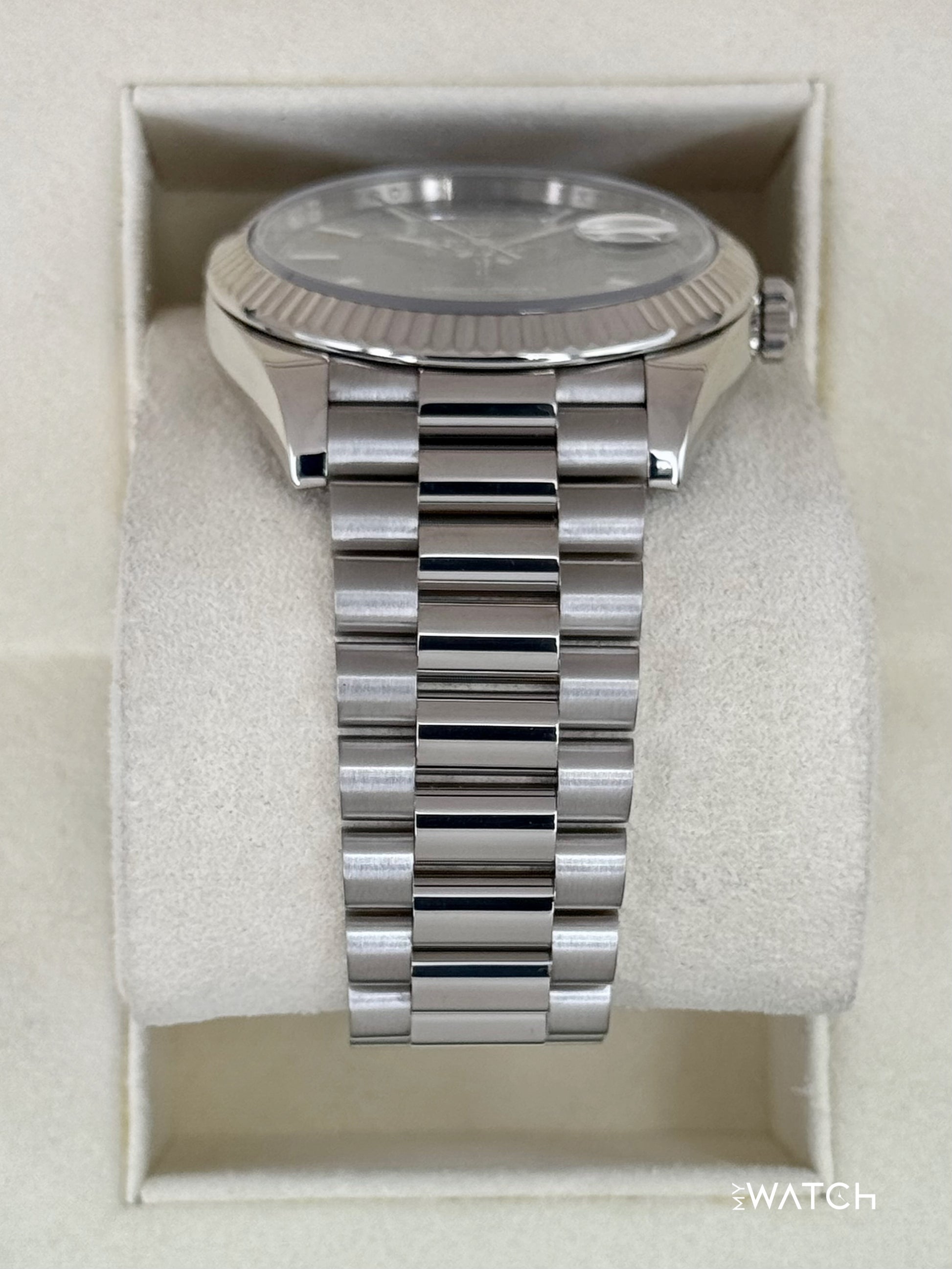 2020 Rolex Day-Date 40mm 228239 White Gold Rhodium Motif Dial - MyWatchLLC