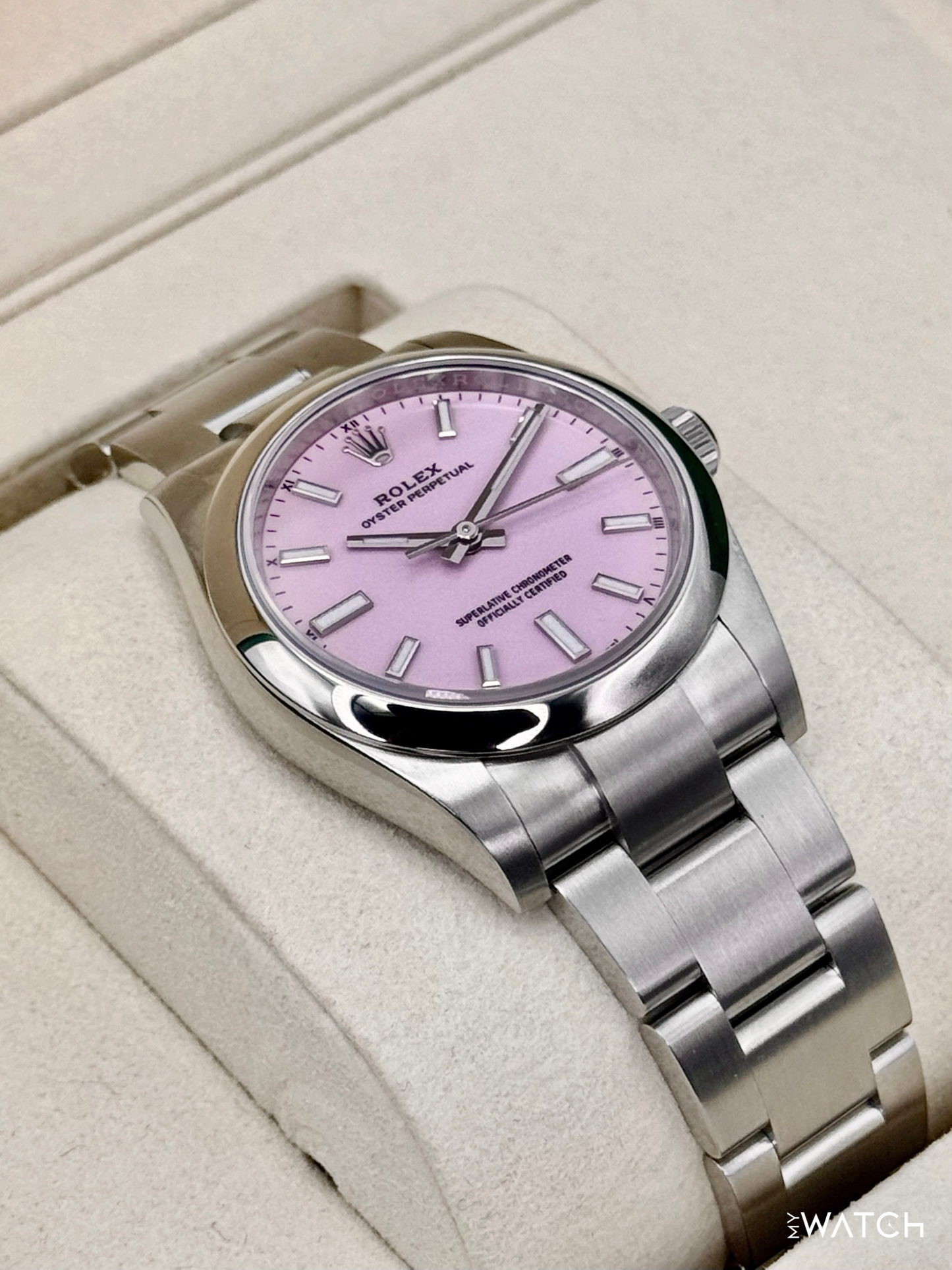 NEW 2025 Rolex Oyster Perpetual 34mm 124200 Stainless Steel Candy Pink Dial - MyWatchLLC