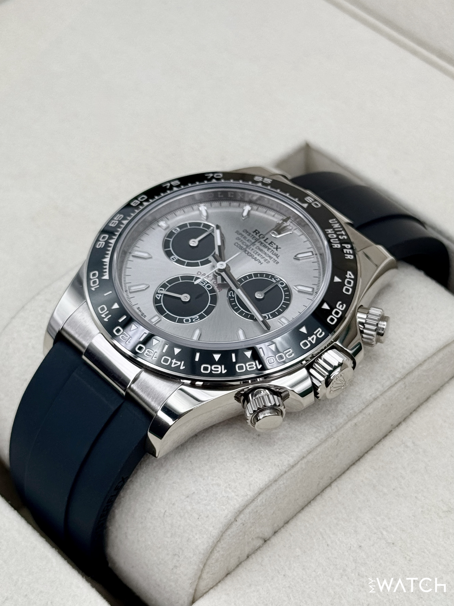 2025 Rolex Daytona 40mm 126519LN White Gold Oysterflex Silver Ghost Dial - MyWatchLLC