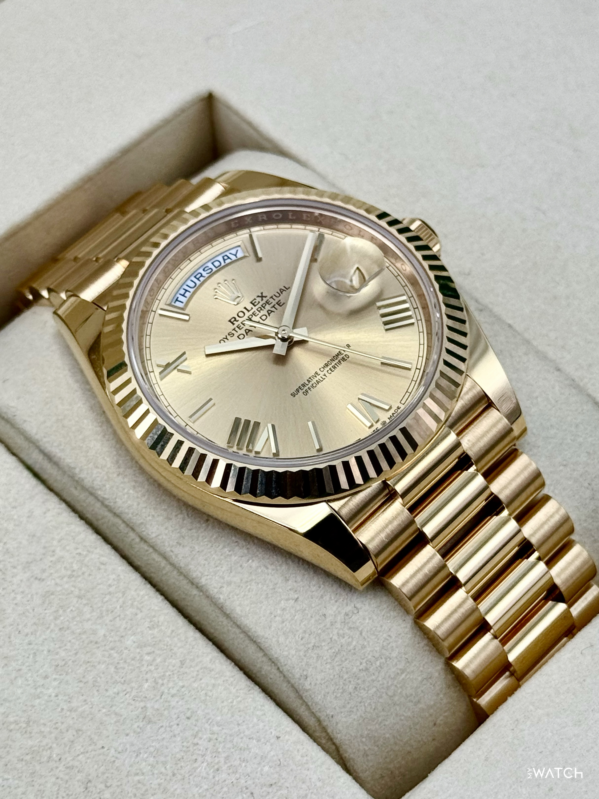 2025 Rolex Day-Date 40mm 228238 Presidential Champagne Roman Numeral Dial - MyWatchLLC